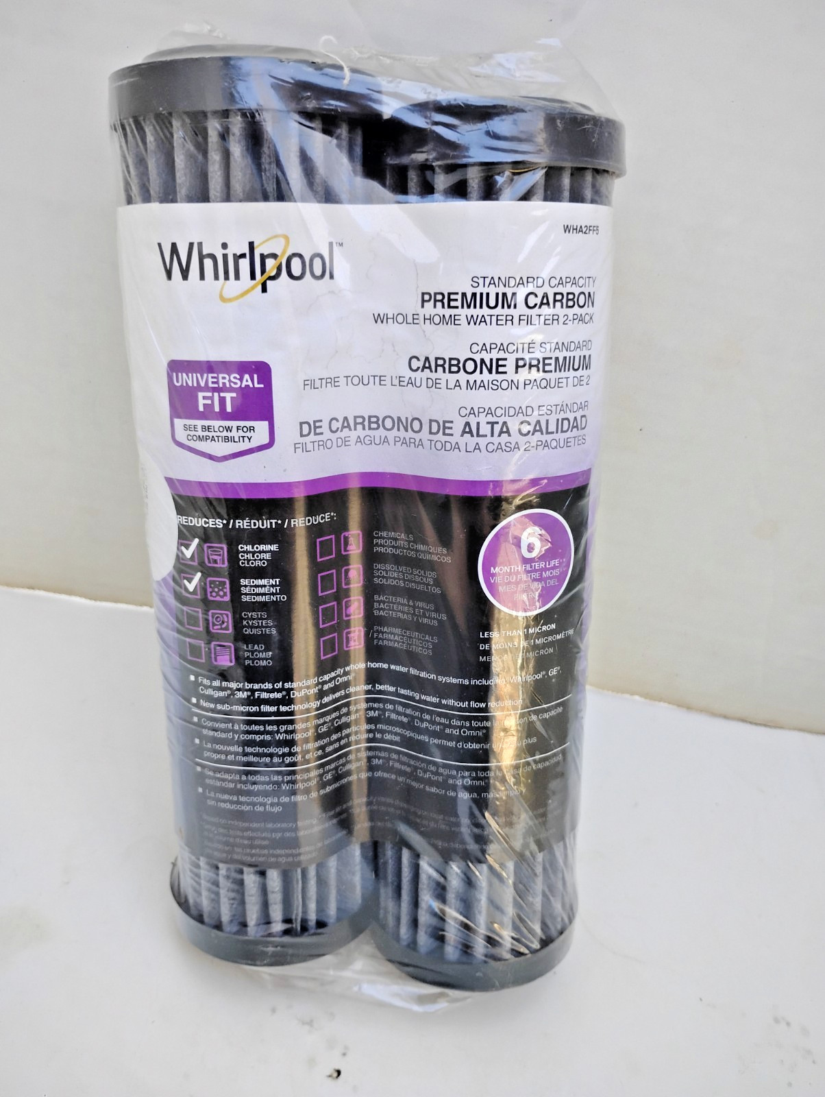 Whirlpool WHA2FF5 Water Filters Premium Carbon 6 Month Filter Life 2 Pack Black