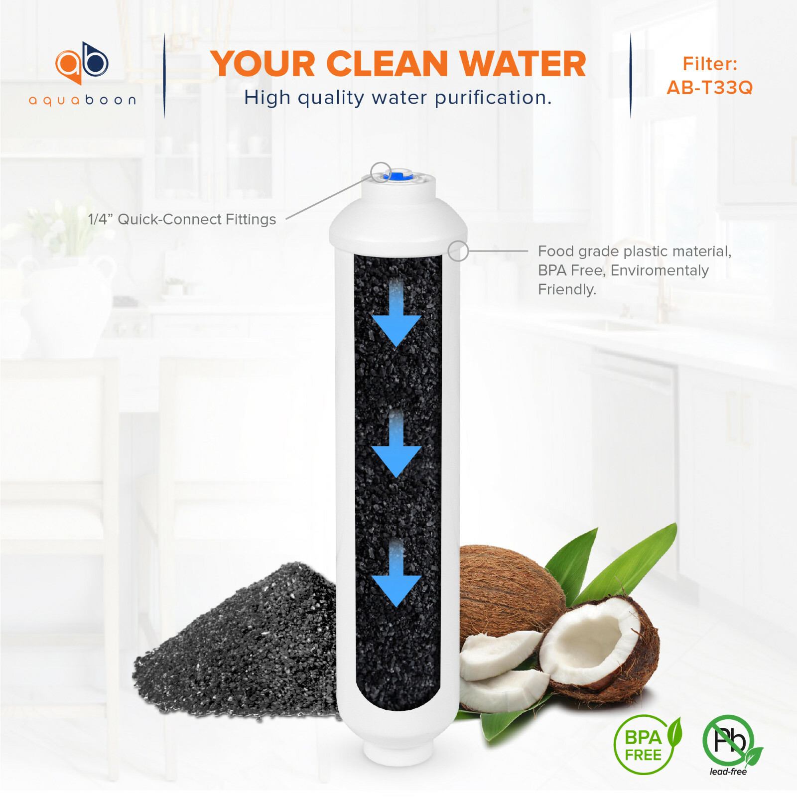 2 Pack of Inline Post/Carbon Polishing Water Filter for RO Standard Size QC