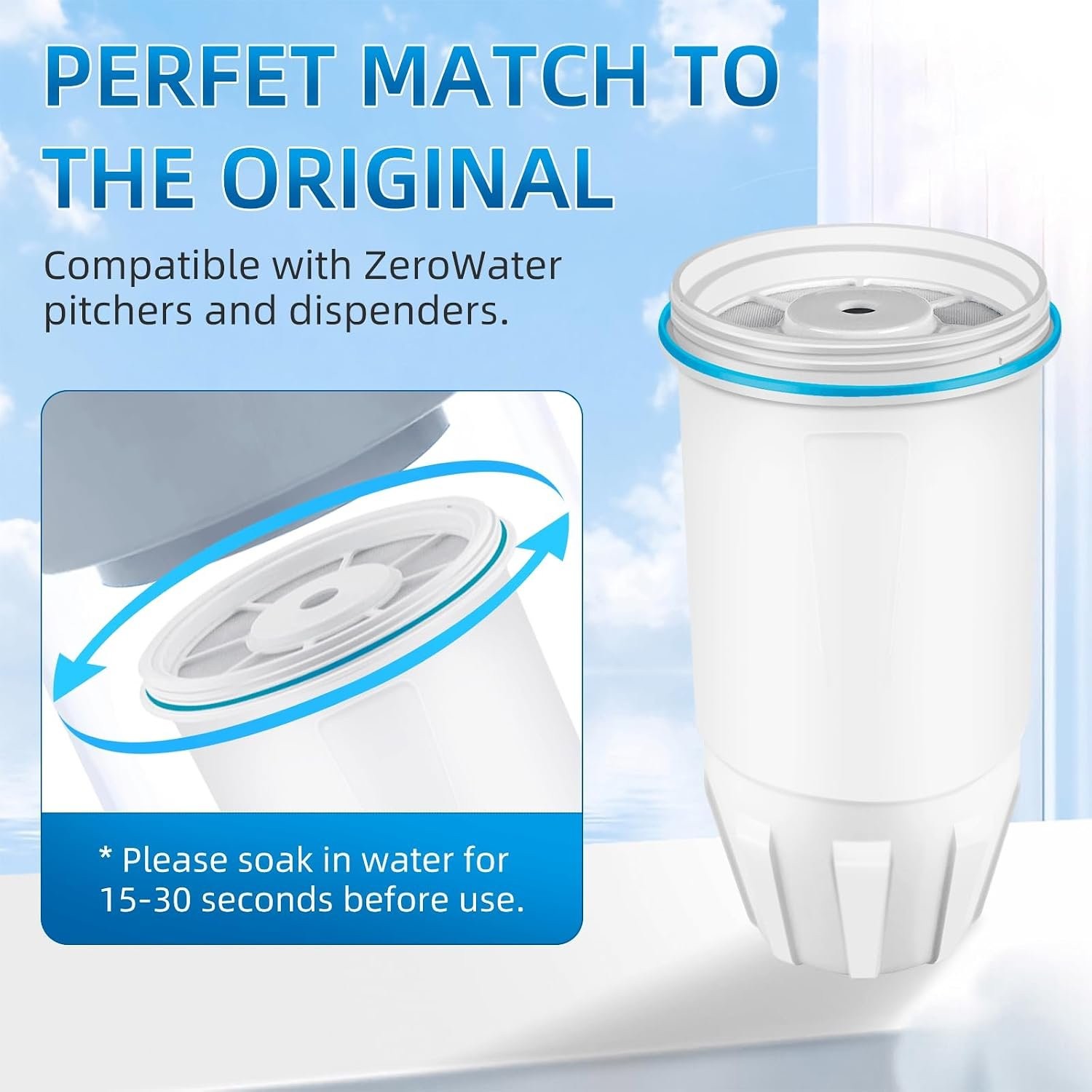 Water Filter Replacement for Zero Water 4-Pack 5-Stage 0 TDS Filters Fit 10 Cup