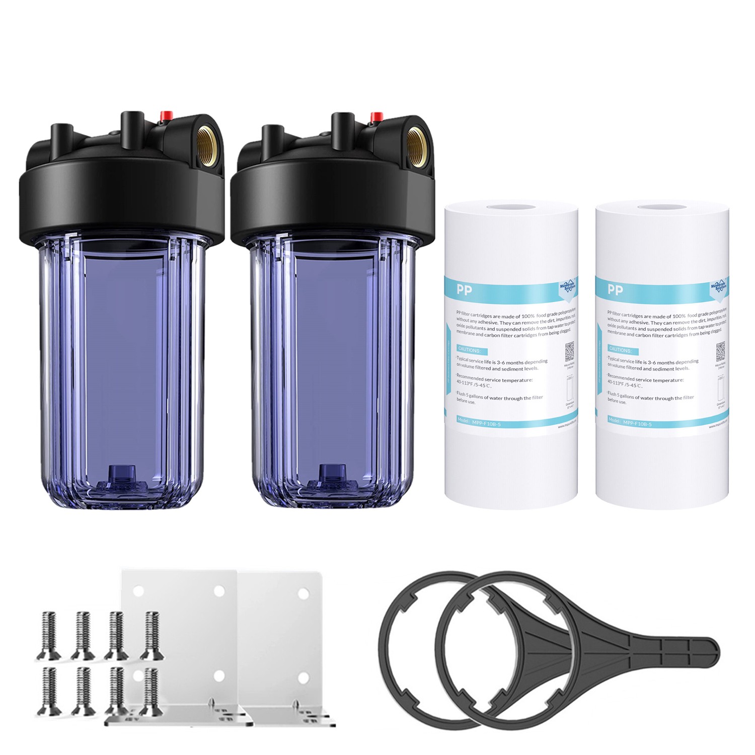 2Pack Clear Whole House Water Filter Housing 10″ x 4.5″ PP Sediment Filtration