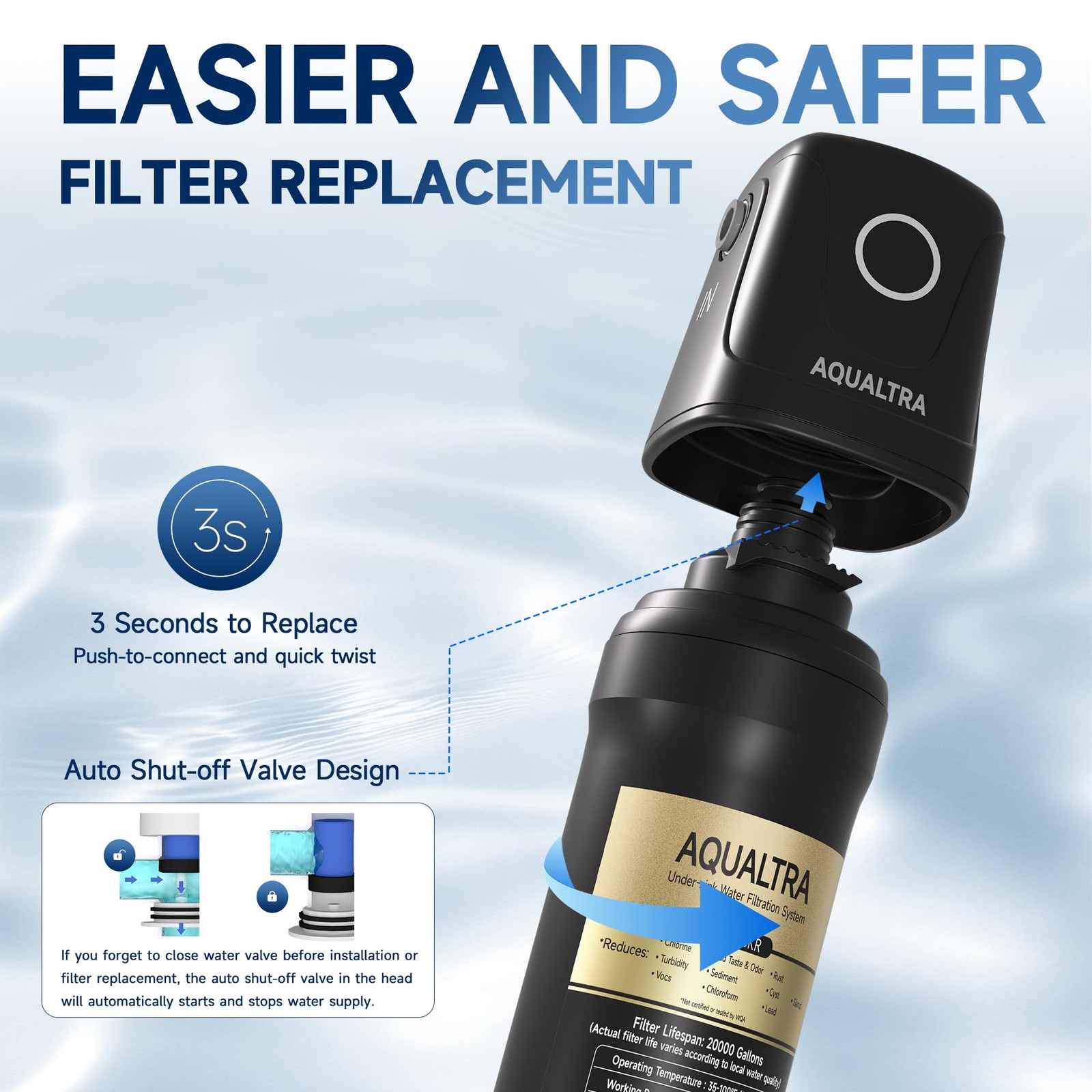 Aqualtra Usf01-Bk Under Sink Water Filter System 12K Gal Nsf/Ansi/Can 372