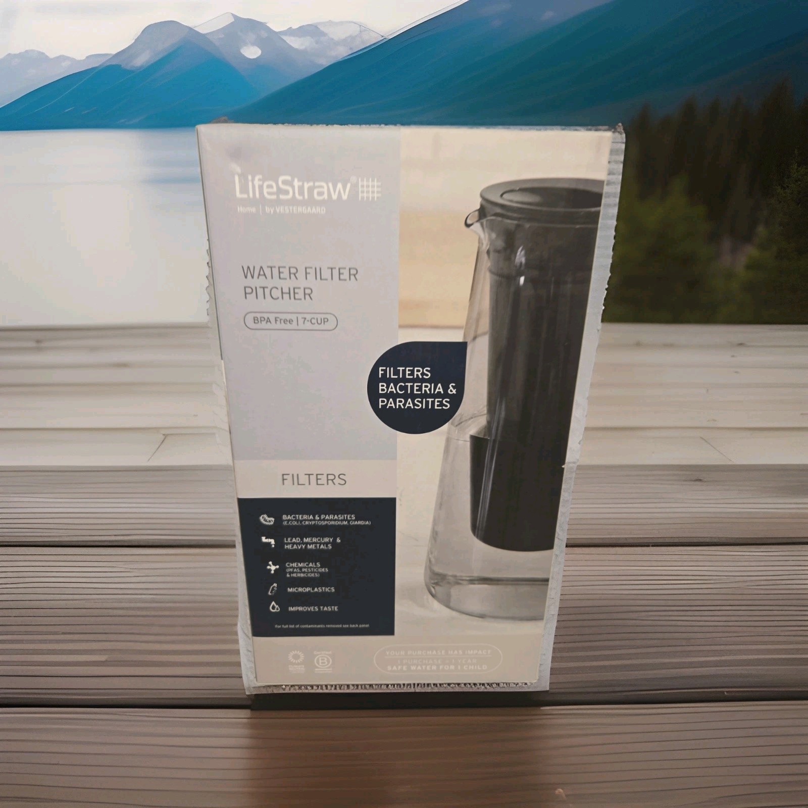 LifeStraw Home 10 Cup Plastic Water Filter Pitcher Obsidian