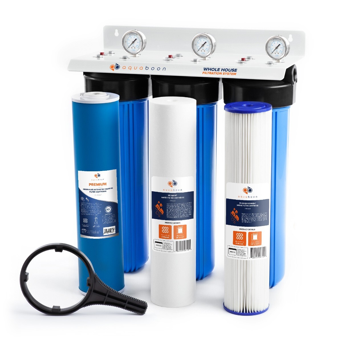 3-Stage Big Blue 20″ Whole House System 1″ Port+,GAC,Sediment,Pleated Filters