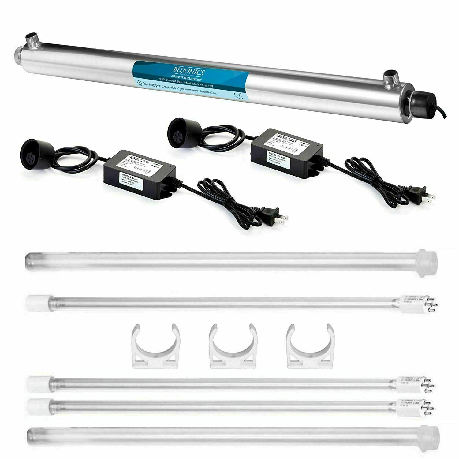 55W UV Whole House Water Filter System 12GPM /Extra Bulbs Sleeve & Ballast
