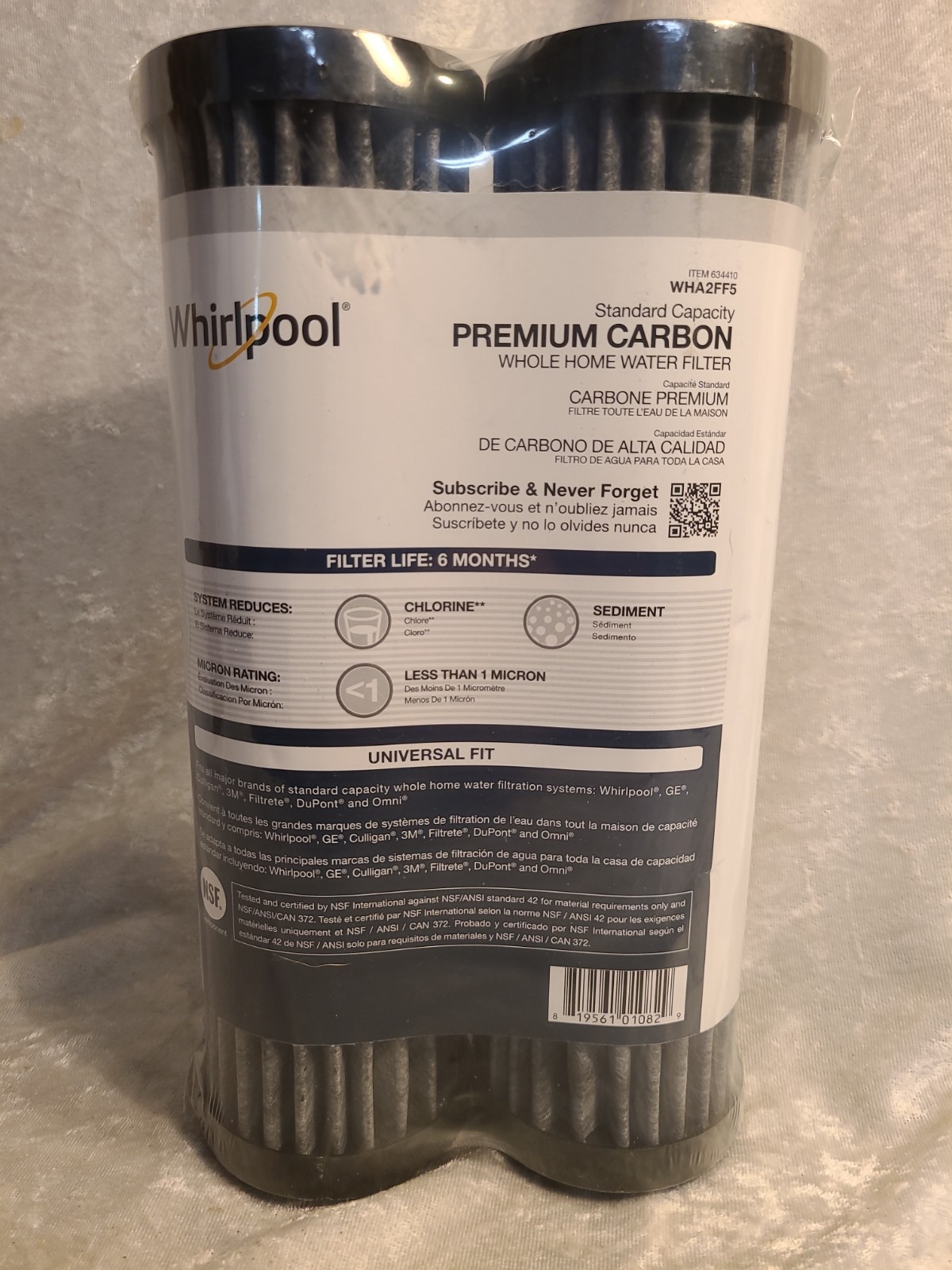 Whirlpool WHA2FF5 Water Filters Premium Carbon 6 Month Filter Life 2 Pack Black