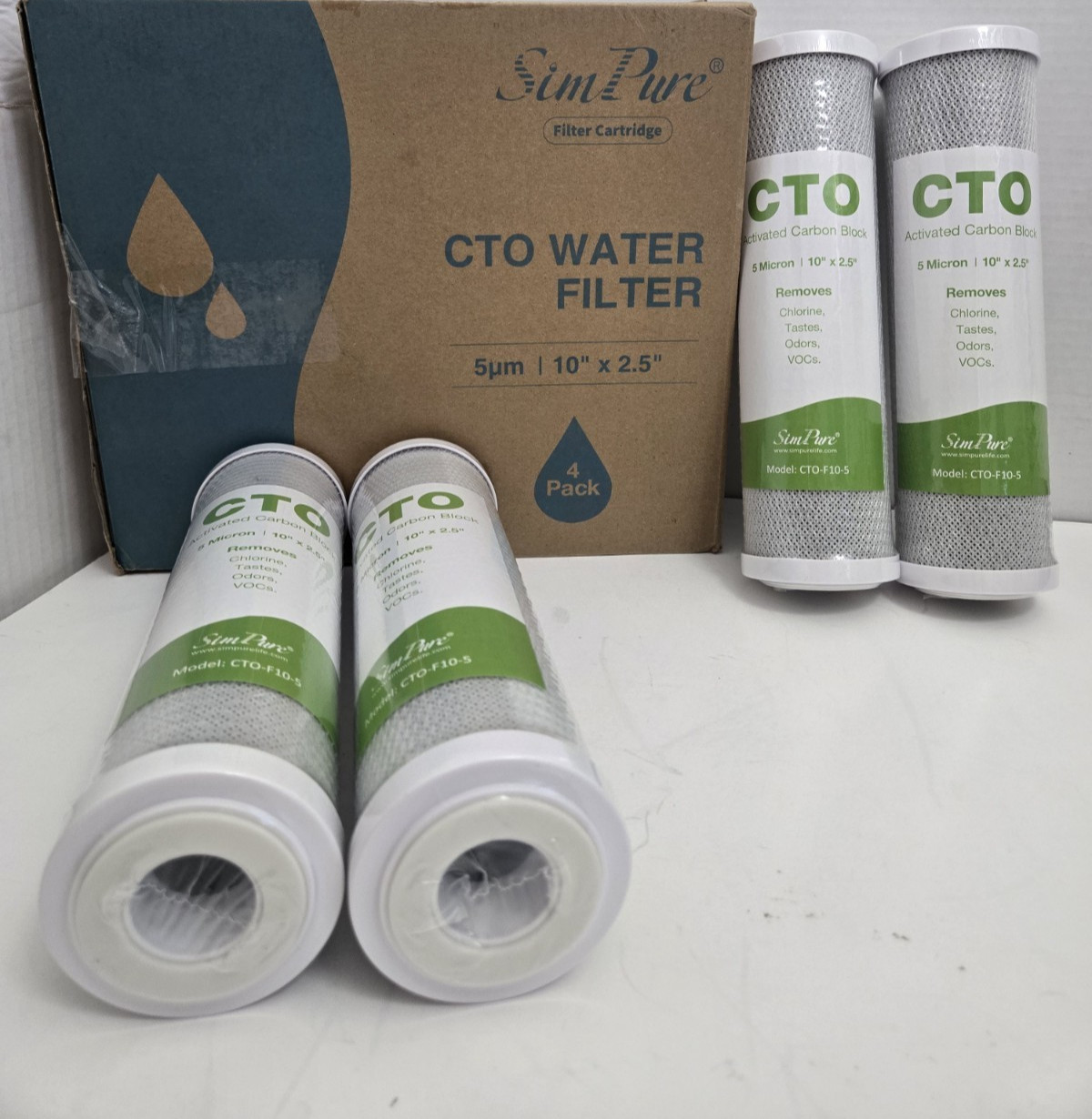 Sim Pure Whole House CTO Water Filter Cartridge 10″ x 2.5″ CTO 5 Micron 4-pk