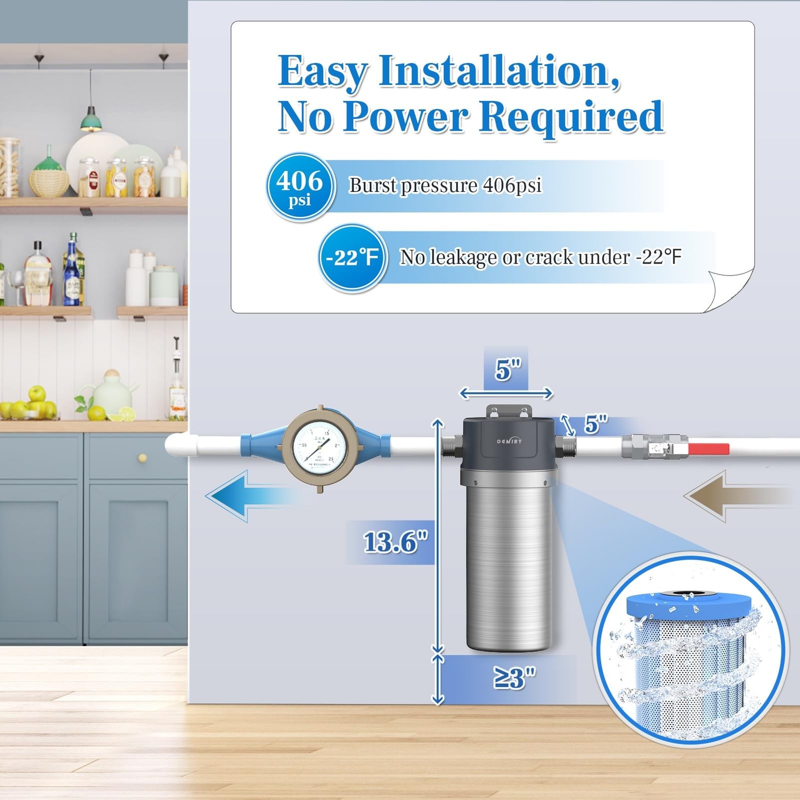 OEMIRY Whole House Water Filter, Stainless Steel Filter Housing, 10×4.5 Sedim…