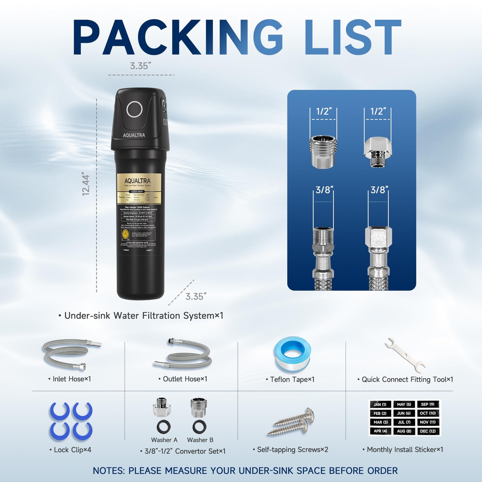 Aqualtra Usf01-Bk Under Sink Water Filter System 12K Gal Nsf/Ansi/Can 372