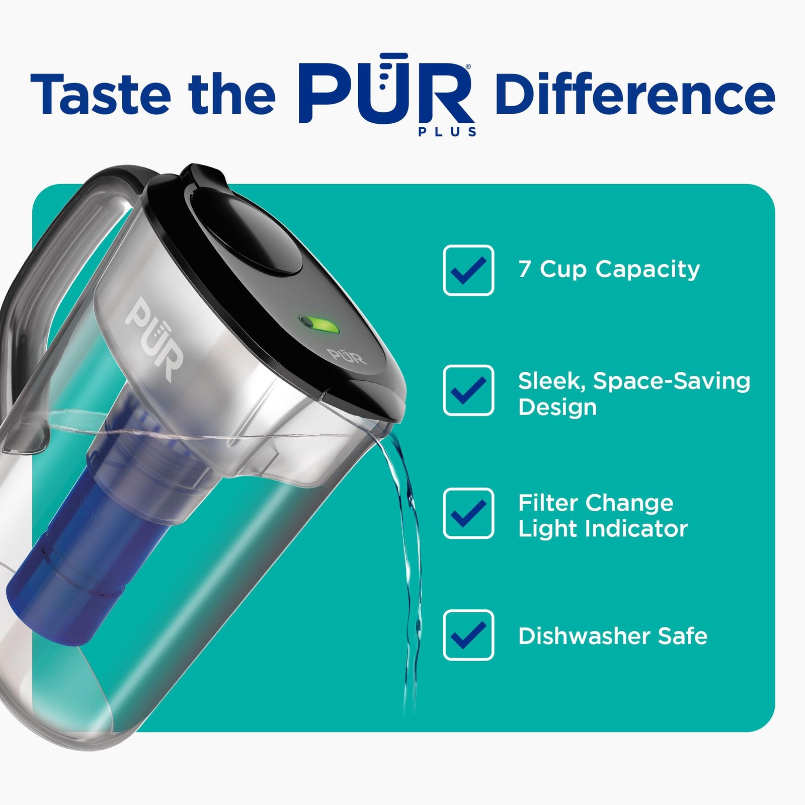 PUR Plus 7-Cup Water Filter Pitcher, Cleaner, Great-Tasting 7-Cup, Smoke