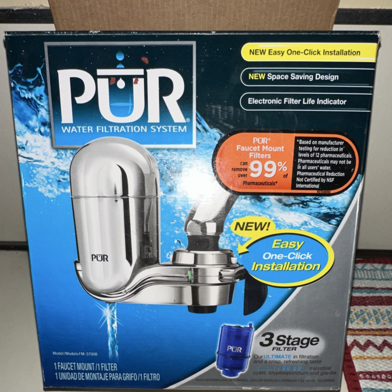 PUR FM-3700B Faucet Mount Filter Silver 3-Stage 100gal Lead Microbial Removal