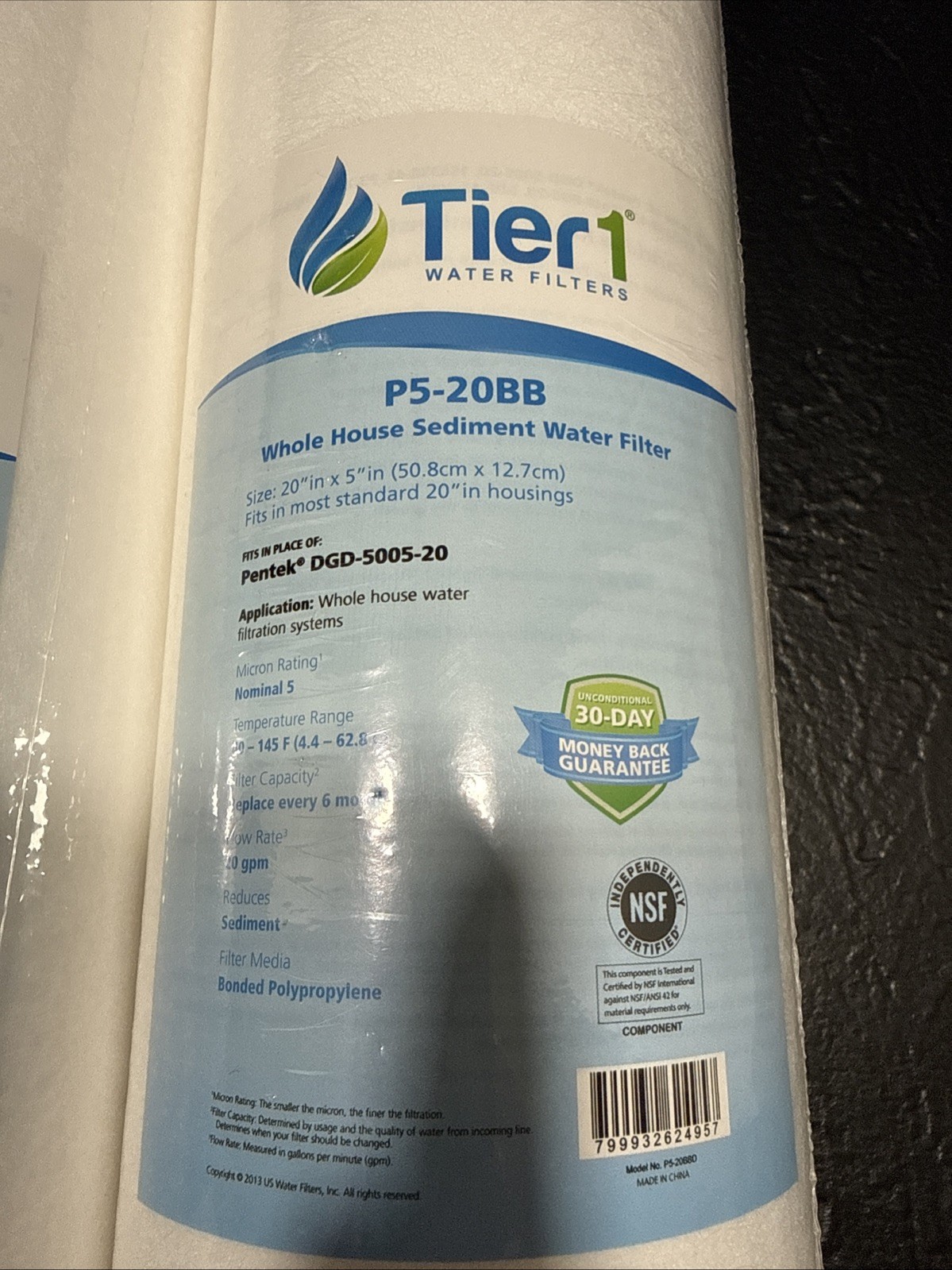 Tier 1 Pentek 20 x 5” DGD-5005-20 Polypropylene Sediment Water Filters (2-Pack)