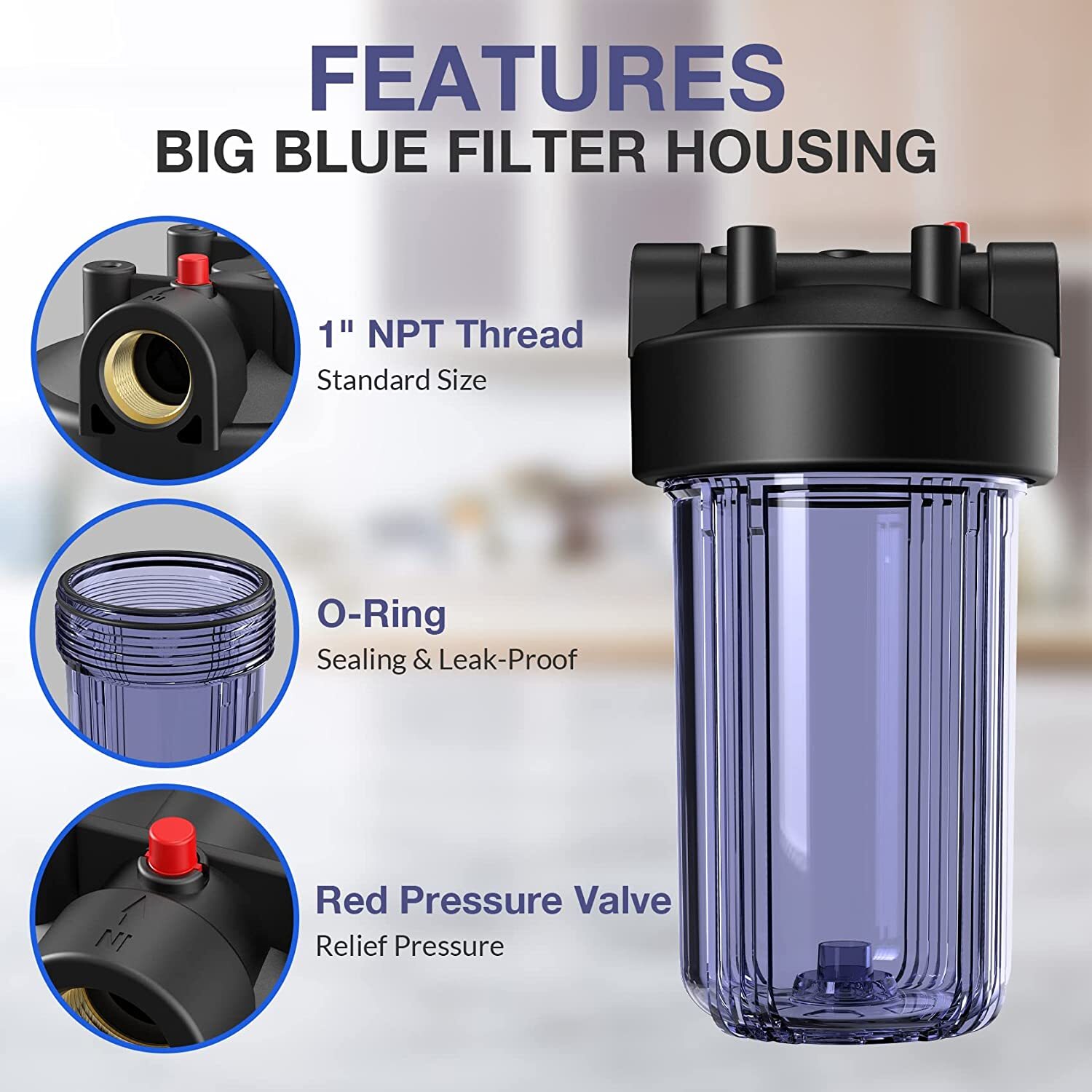 3-Stage 10 Inch Clear Big Blue Whole House Water Filter Housing System Purifier