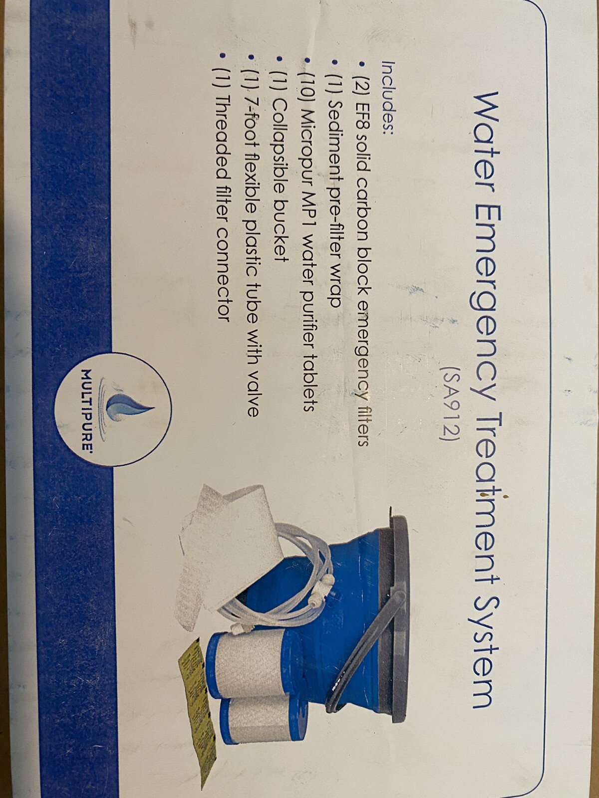 Multipure Water Emergency Treatment System. Collapsible Bucket, Filters And Hose