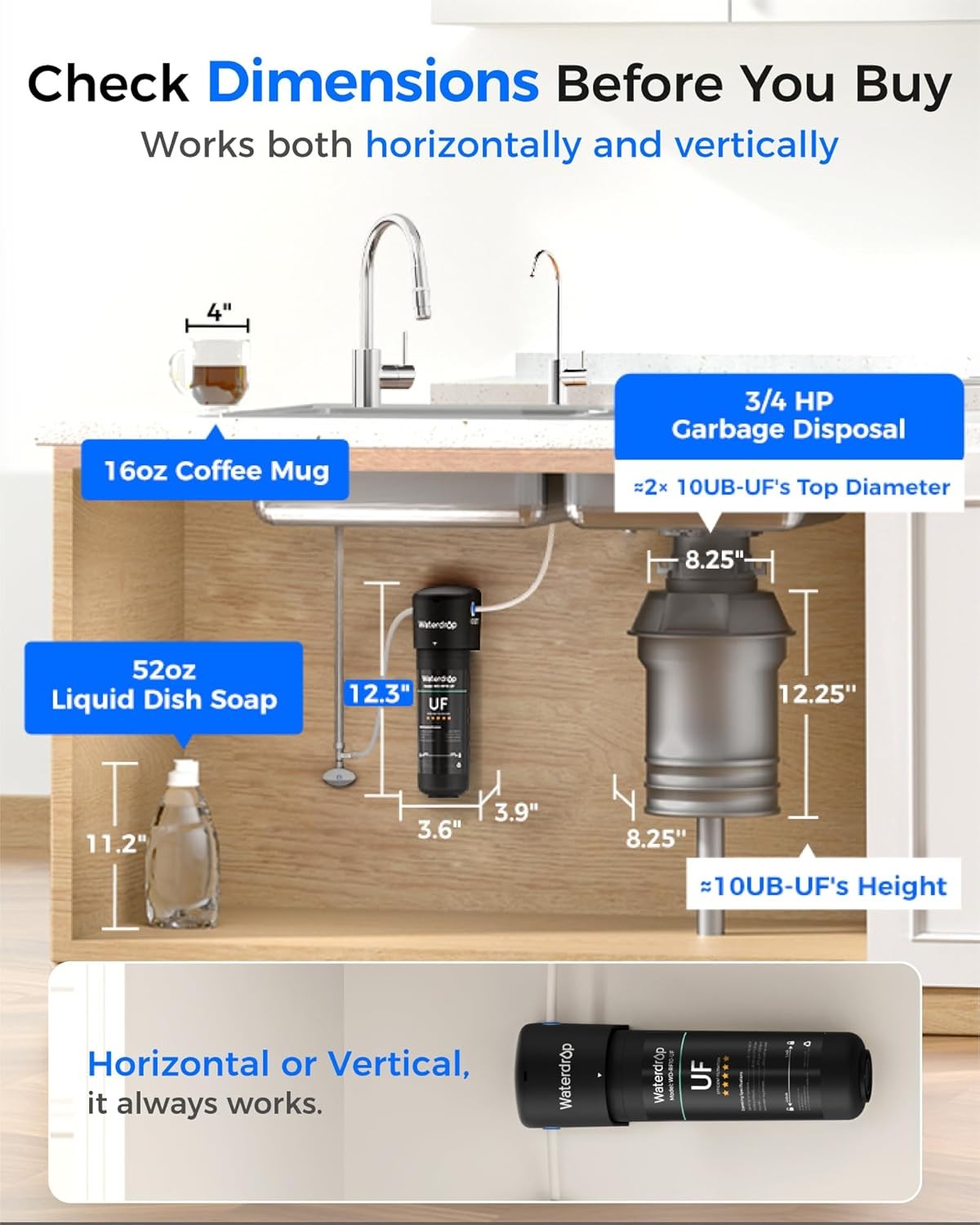 Waterdrop 10UB-UF 0.01 μm Ultra Filtration Under Sink Water Filter System