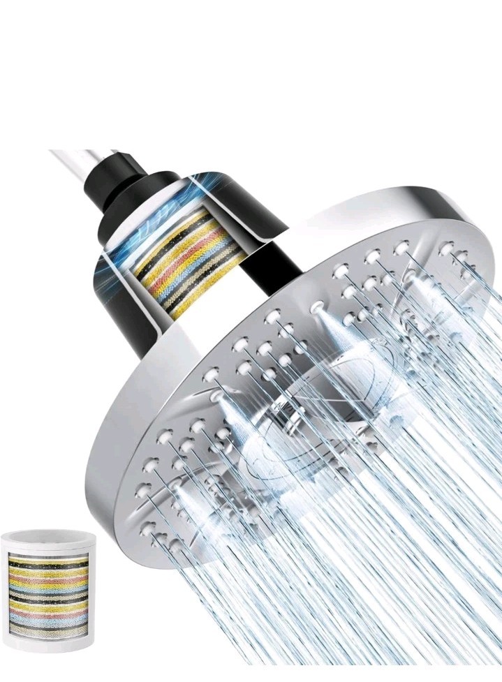 FILTERED Rain Shower Head 7 Inch Silver Easy Install NEW