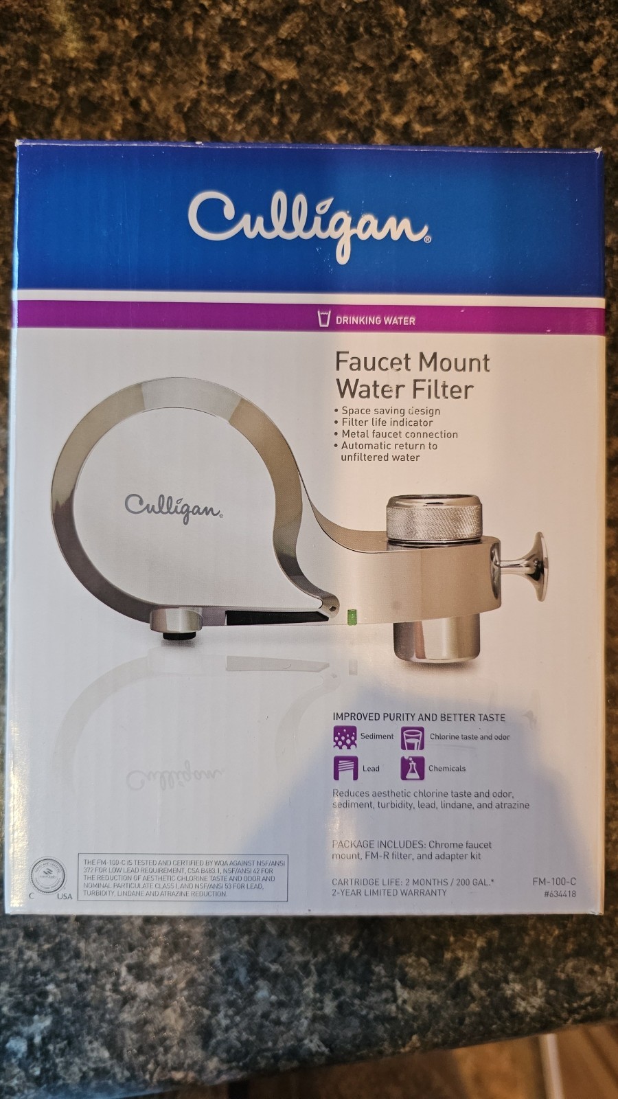 Culligan FM-100-C Faucet Mount Water Filter Chrome Metal 200 gal Lead Removal