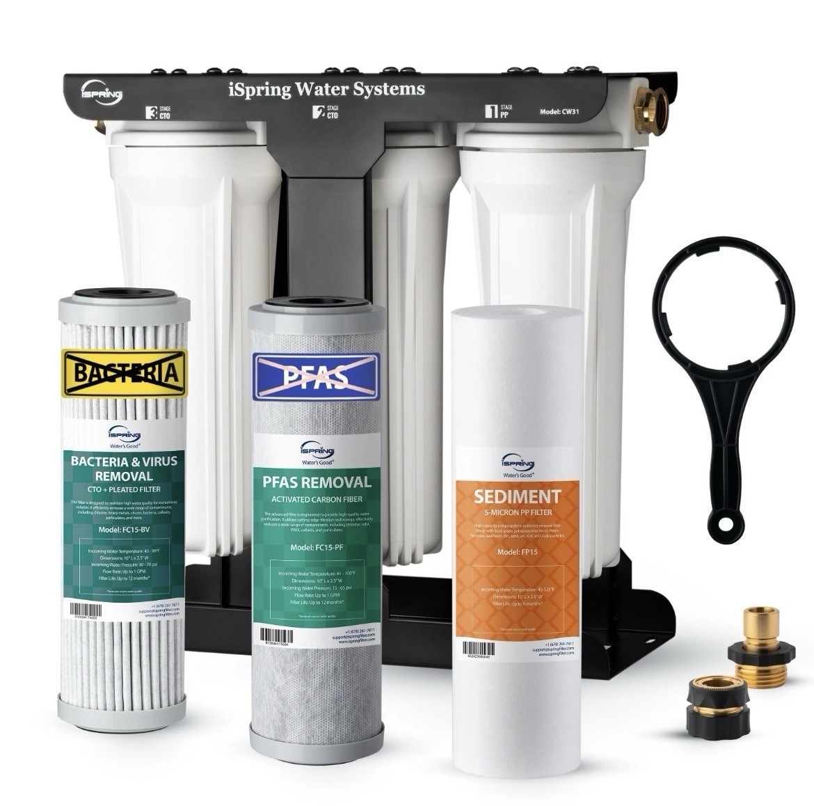 iSpring CW31-PF BV 3-Stage RV Water Filtration System, PFAS and Bacteria Removal