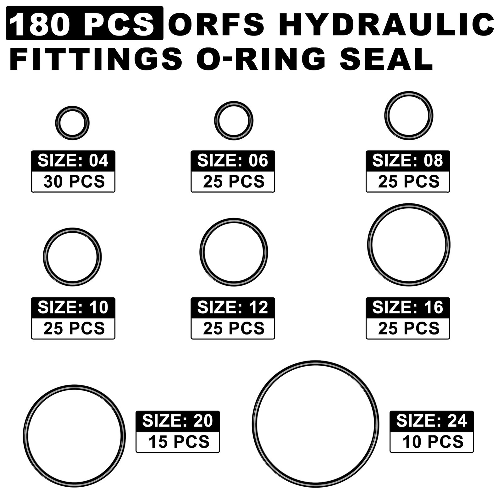 ANCIMOON Flat Face O-Ring Kit for ORFS Hydraulic Fittings, Buna 90, Black