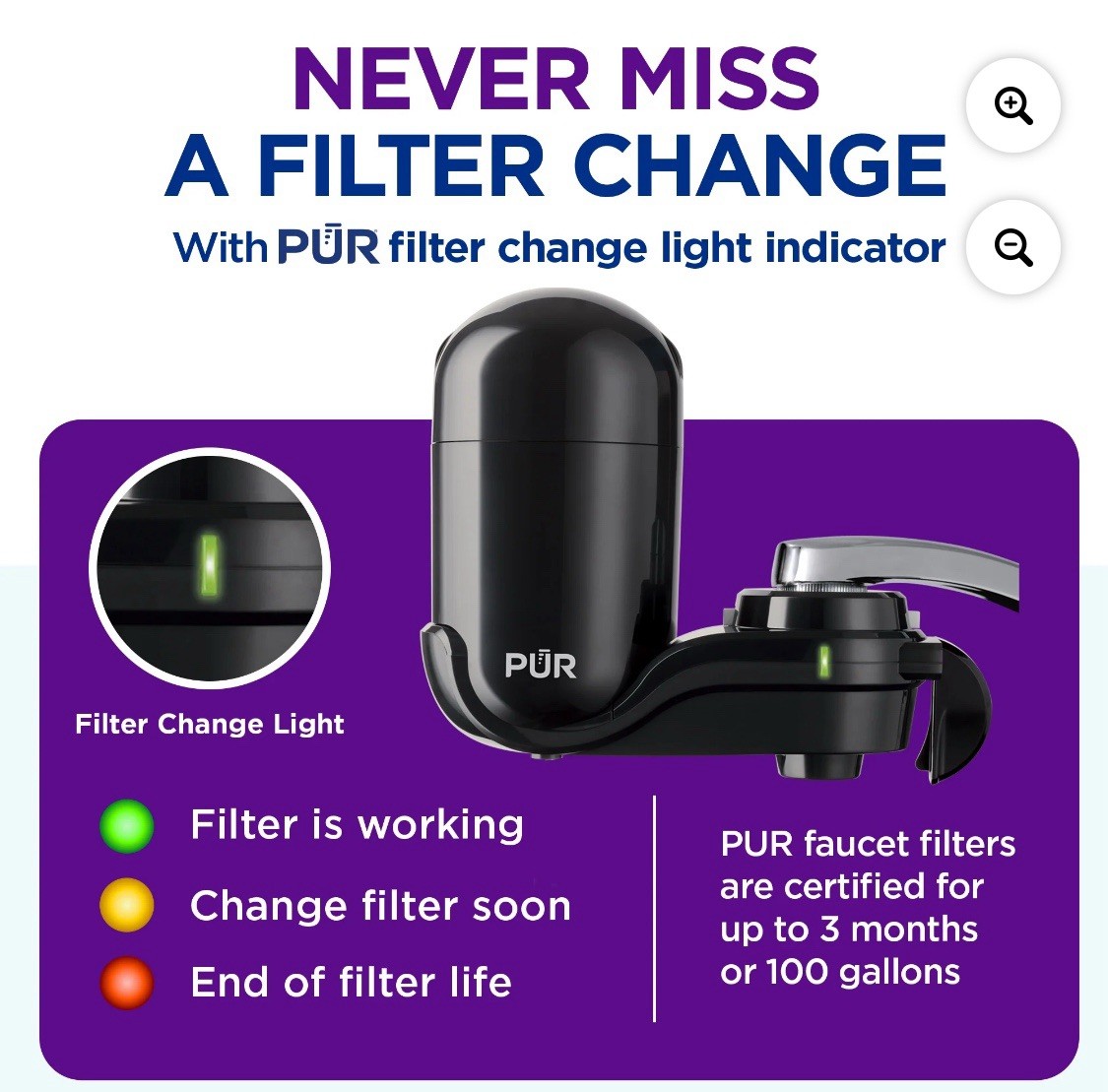 PUR Faucet Mount Water Filtration System, FM2000B, Black Filter For Kitchen Sink