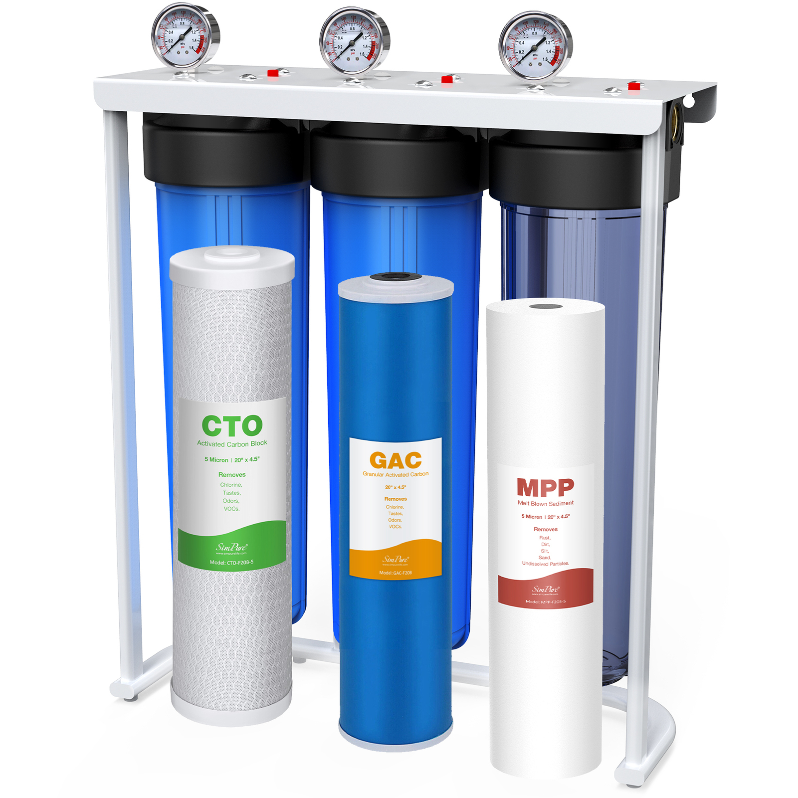 3-Stage Whole House Water Filter System 20″x4.5″ Big Blue Home Water Filtration