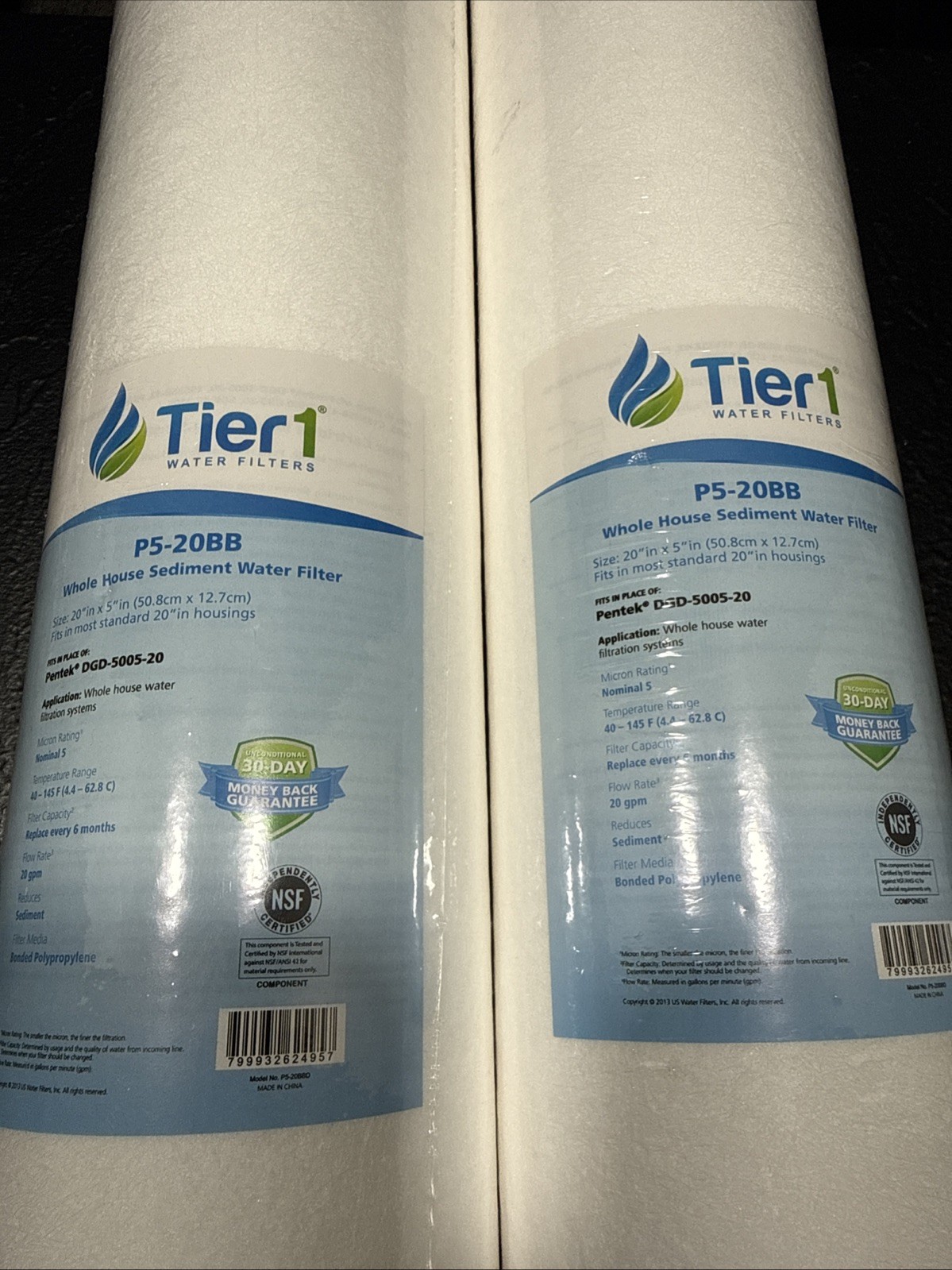 Tier 1 Pentek 20 x 5” DGD-5005-20 Polypropylene Sediment Water Filters (2-Pack)