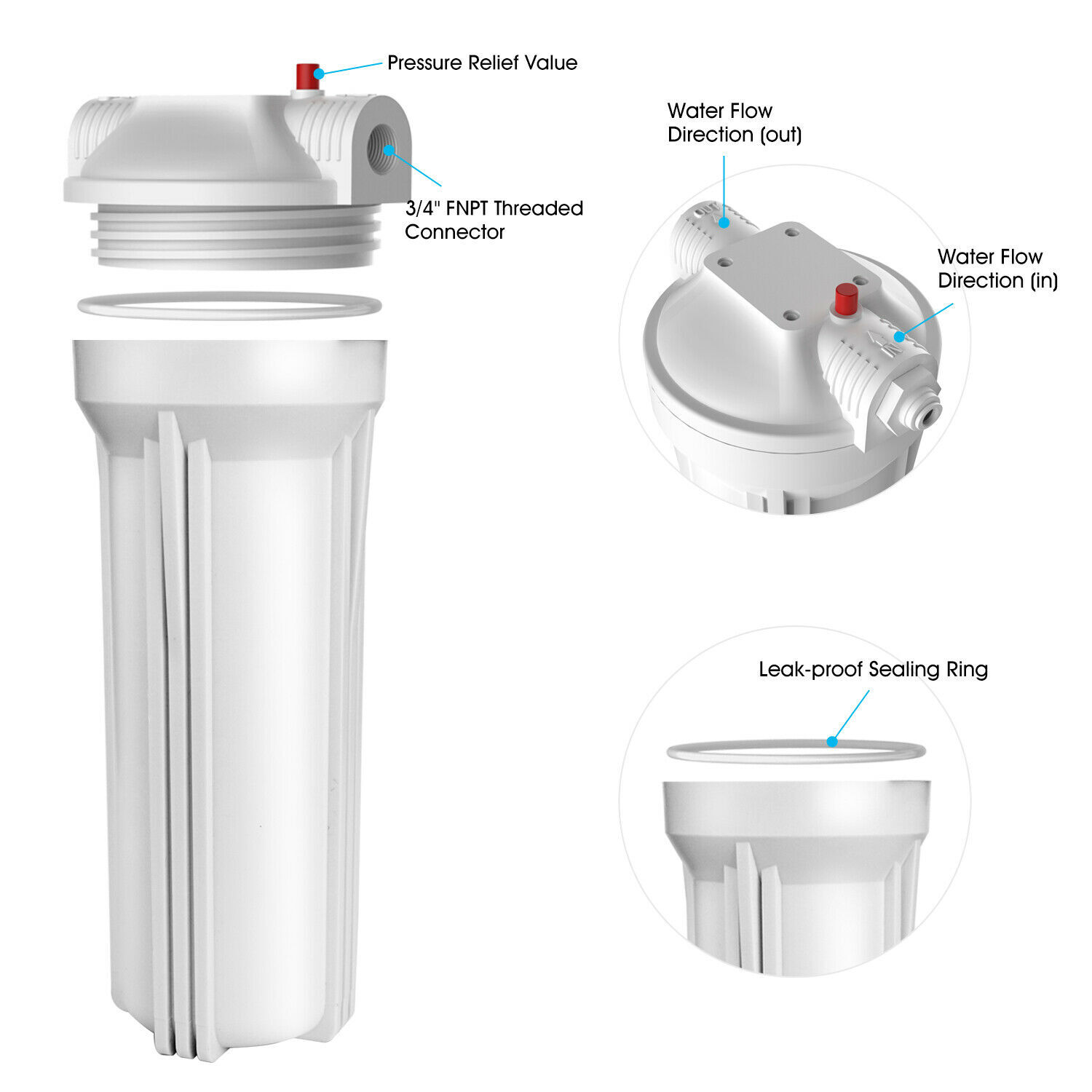 4-Stage Whole House Water Filter Housing Filtration System 10″ x 2.5″ Cartridge