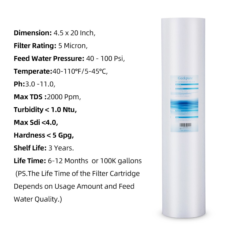 Geekpure 2 Stage Whole House Water Filter System 1″ Port 4.5″ x 20″ w/ PP Carbon