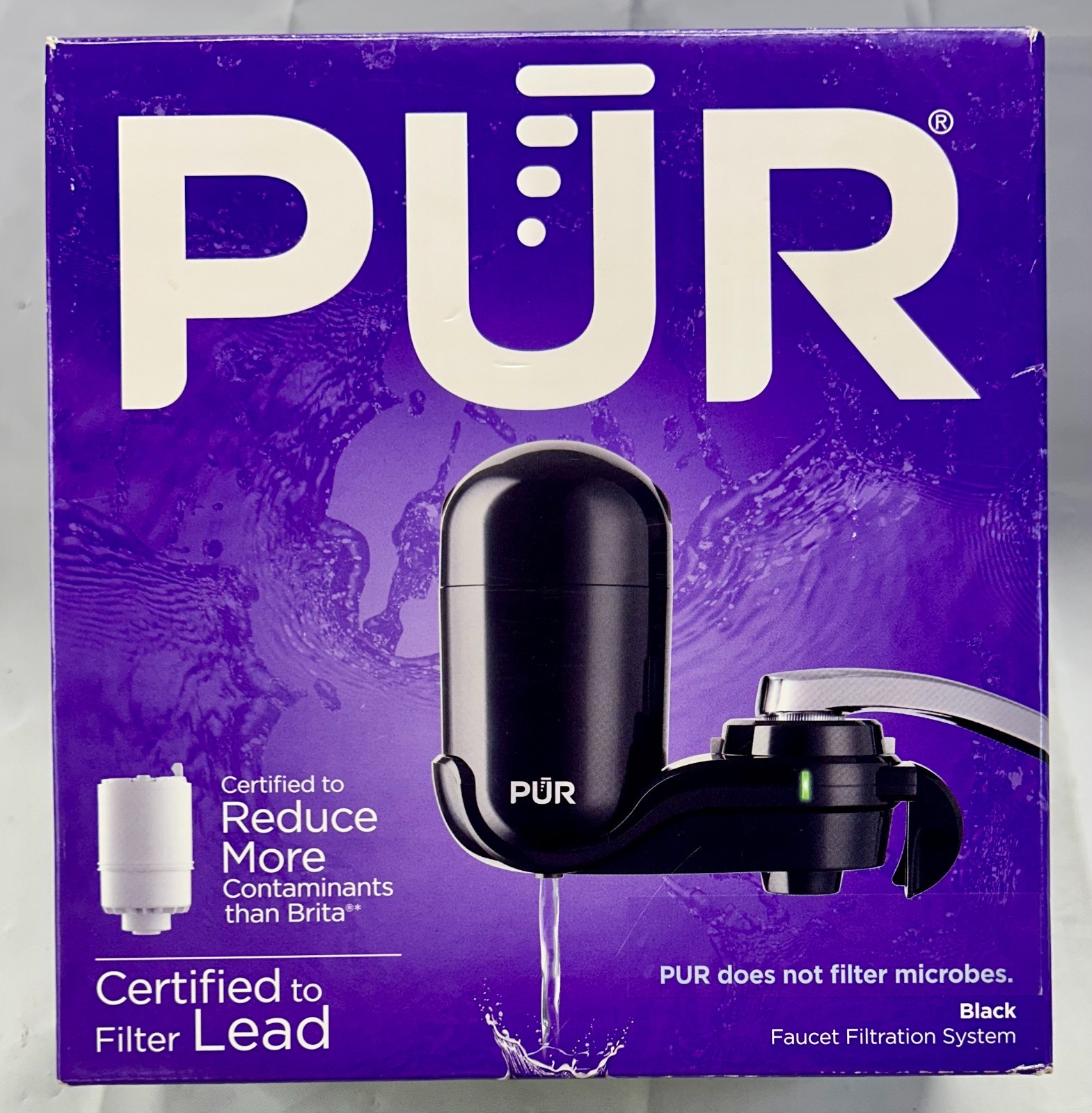 PUR FM2000B Faucet Water Filtration System Vertical Mount Black Lead Reducing