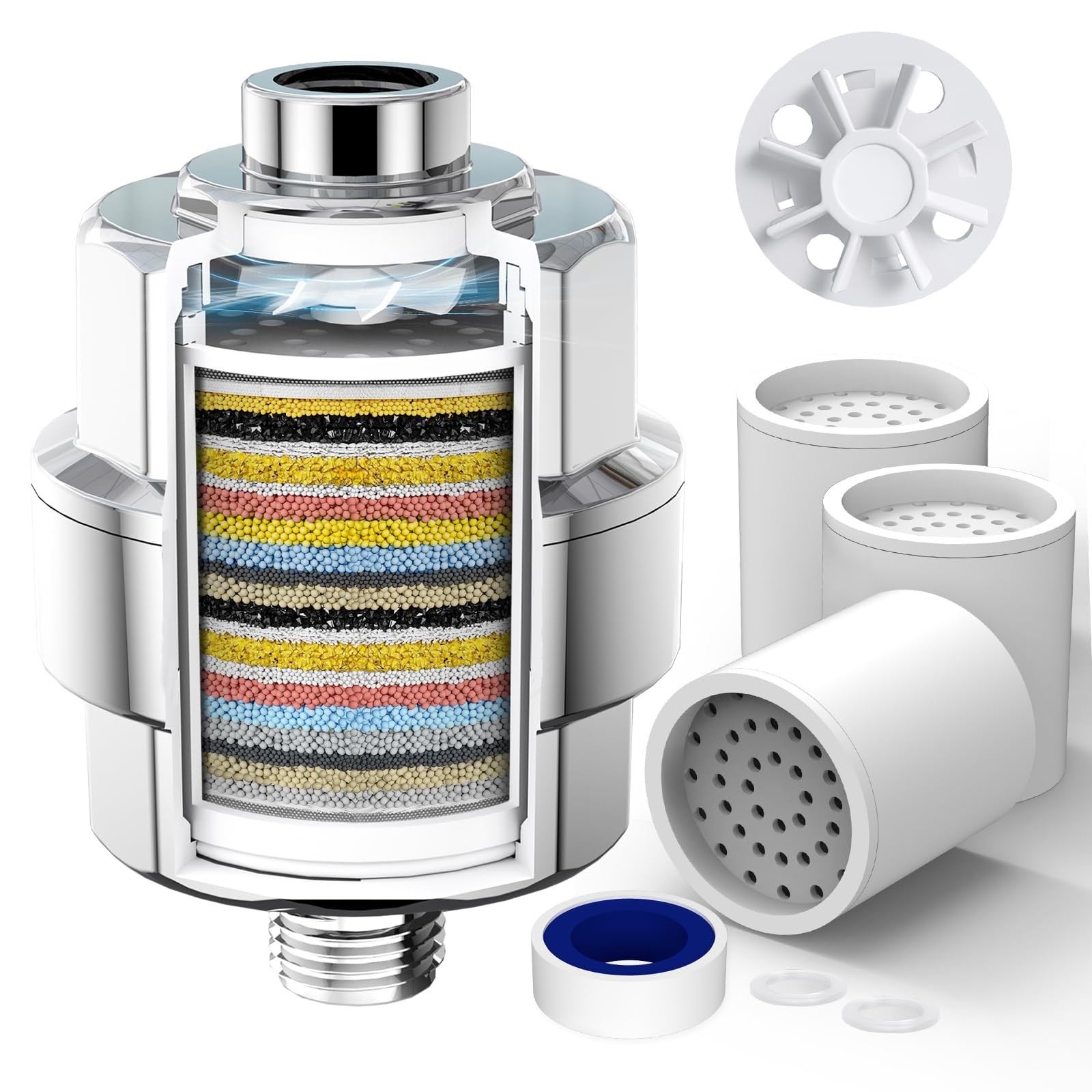 20-Stage Shower Filter-Shower Head Filter for Hard Water, S, Polished Chrome