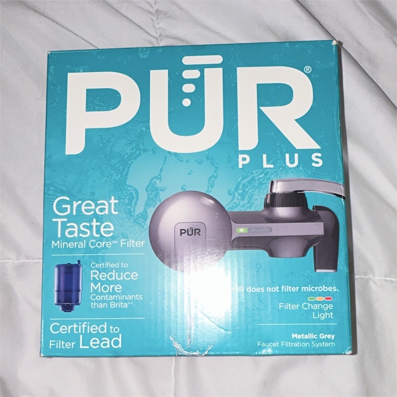 PUR PLUS Faucet Mount Filter Metallic Grey Carbon Removes Lead, Mercury