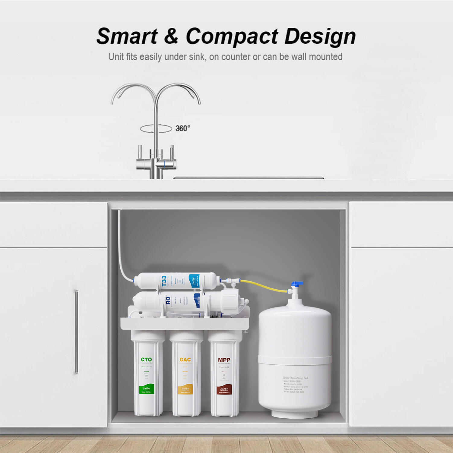 5 Stage 75GPD RO Reverse Osmosis Water Filter System Undersink Drinking Purifier