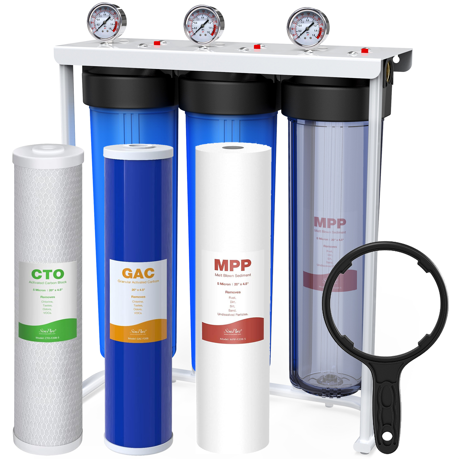 20″x4.5″ Big Blue 3-Stage Whole House Water Filter System & Extra 1 Set Filter