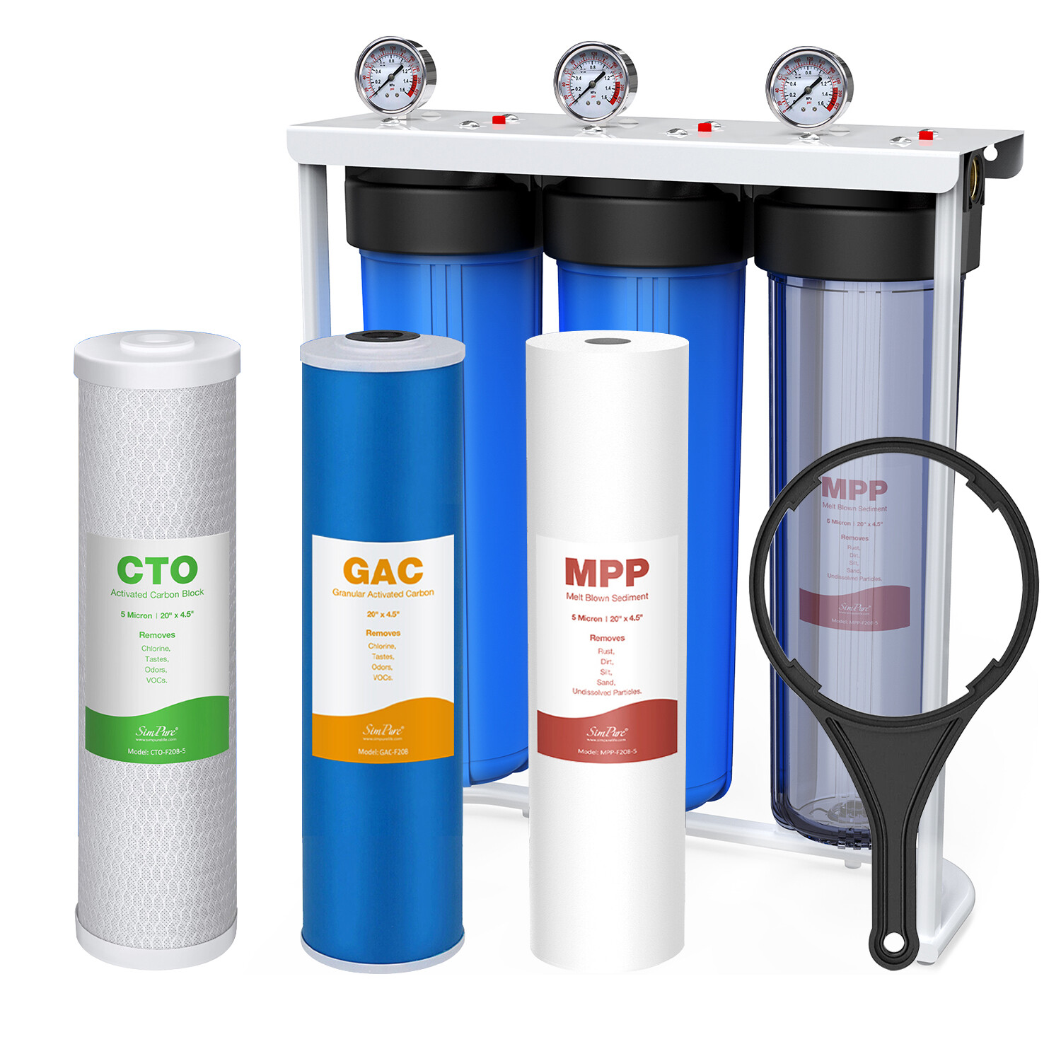 Whole House Water Filter System 3Stage 20″x4.5″ City/Well/Pool Water Filtration