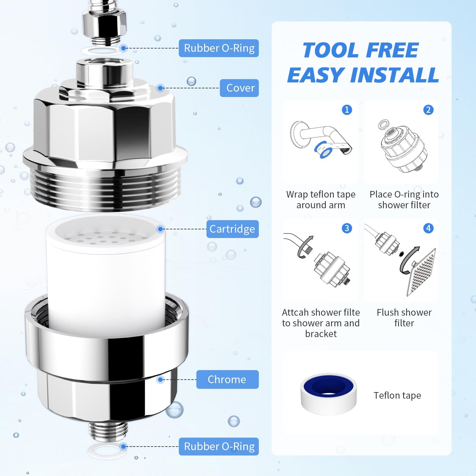 20-Stage Shower Filter-Shower Head Filter for Hard Water, S, Polished Chrome