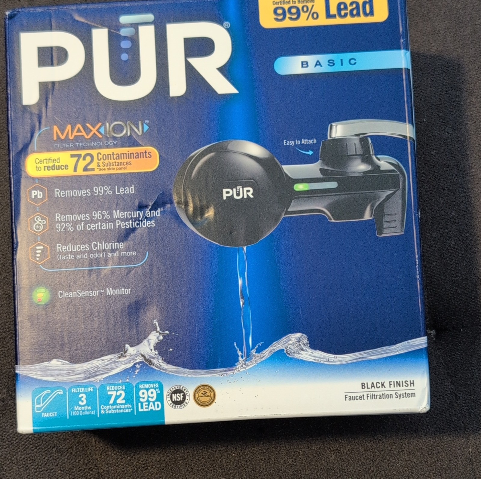 PUR Basic Faucet Mount Filter Black CleanSensor Monitor Carbon Lead Removal NIB