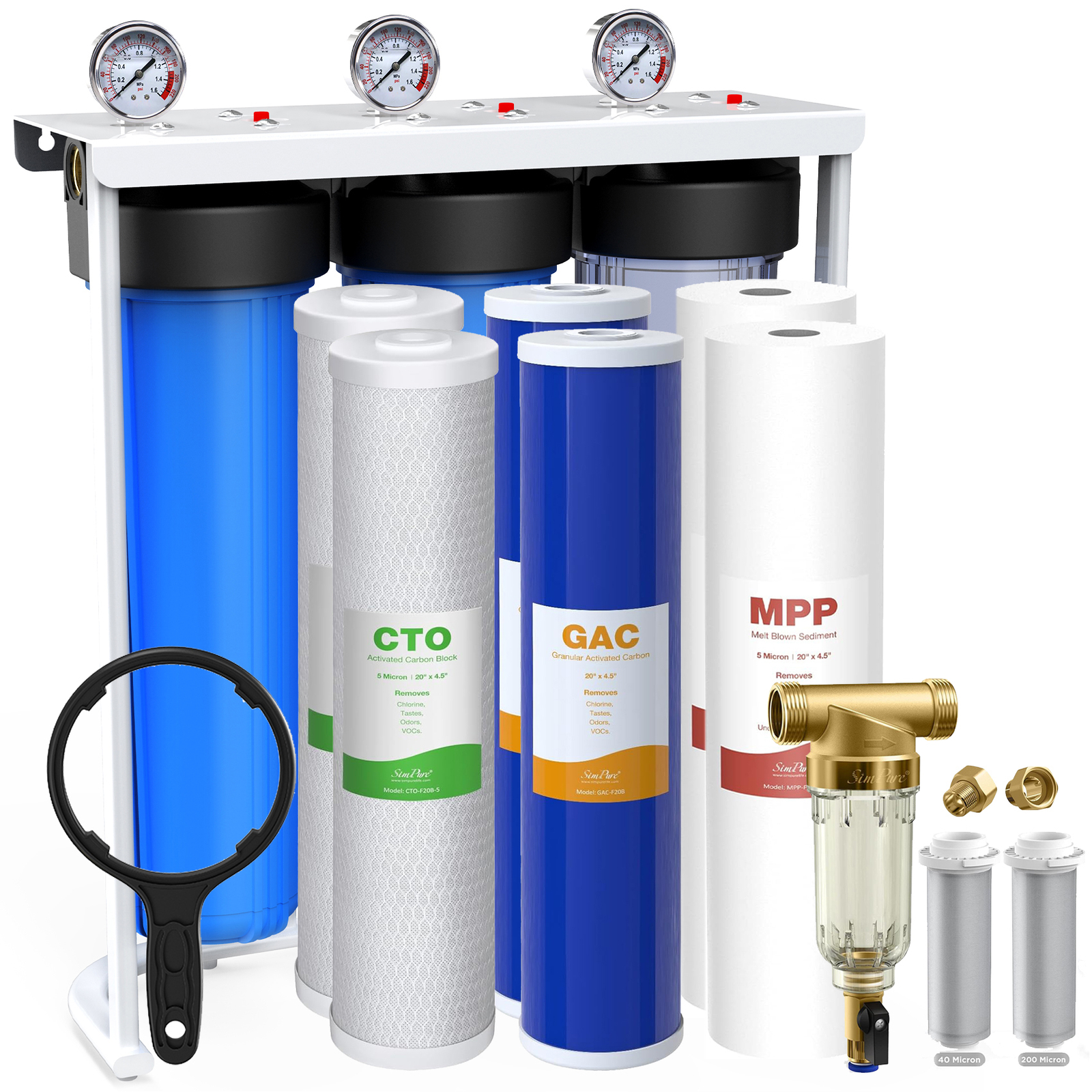 3-Stage Big Blue 20″ Spin Down Sediment Whole House Water Filter System 20″x4.5″