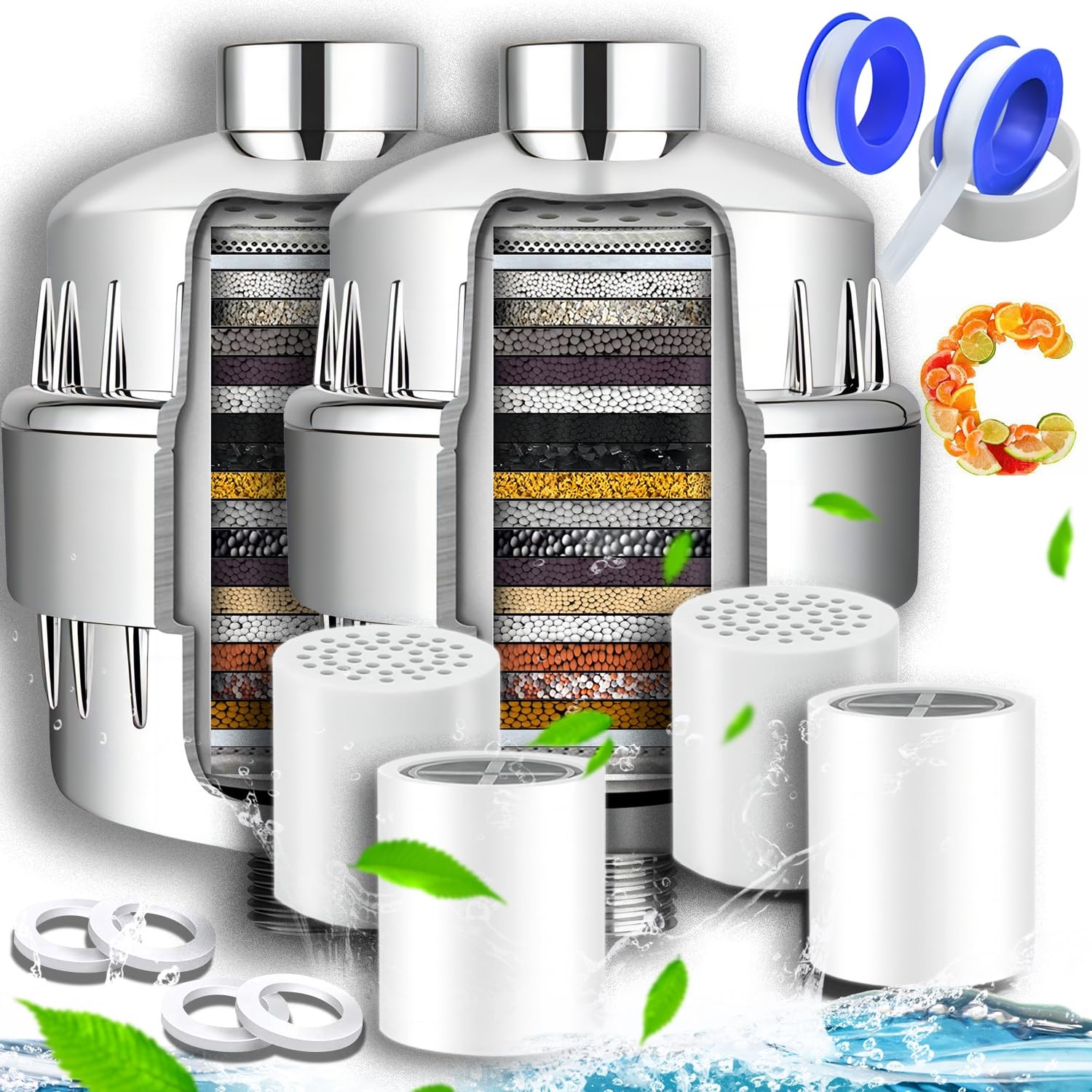 20-Stage Shower Head Filter-Shower Filter for Hard Water, with 4 Chorme