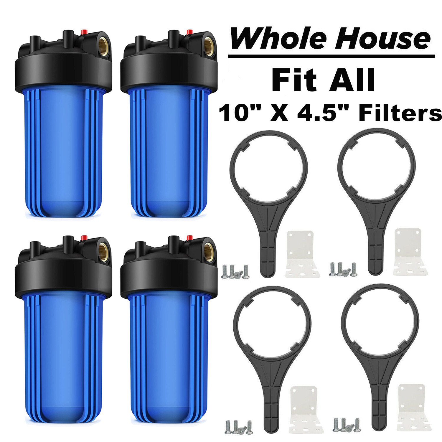 4 Pack 10 Inch Big Blue Whole House Water Filter Filtration Housing 10″ x 4.5″