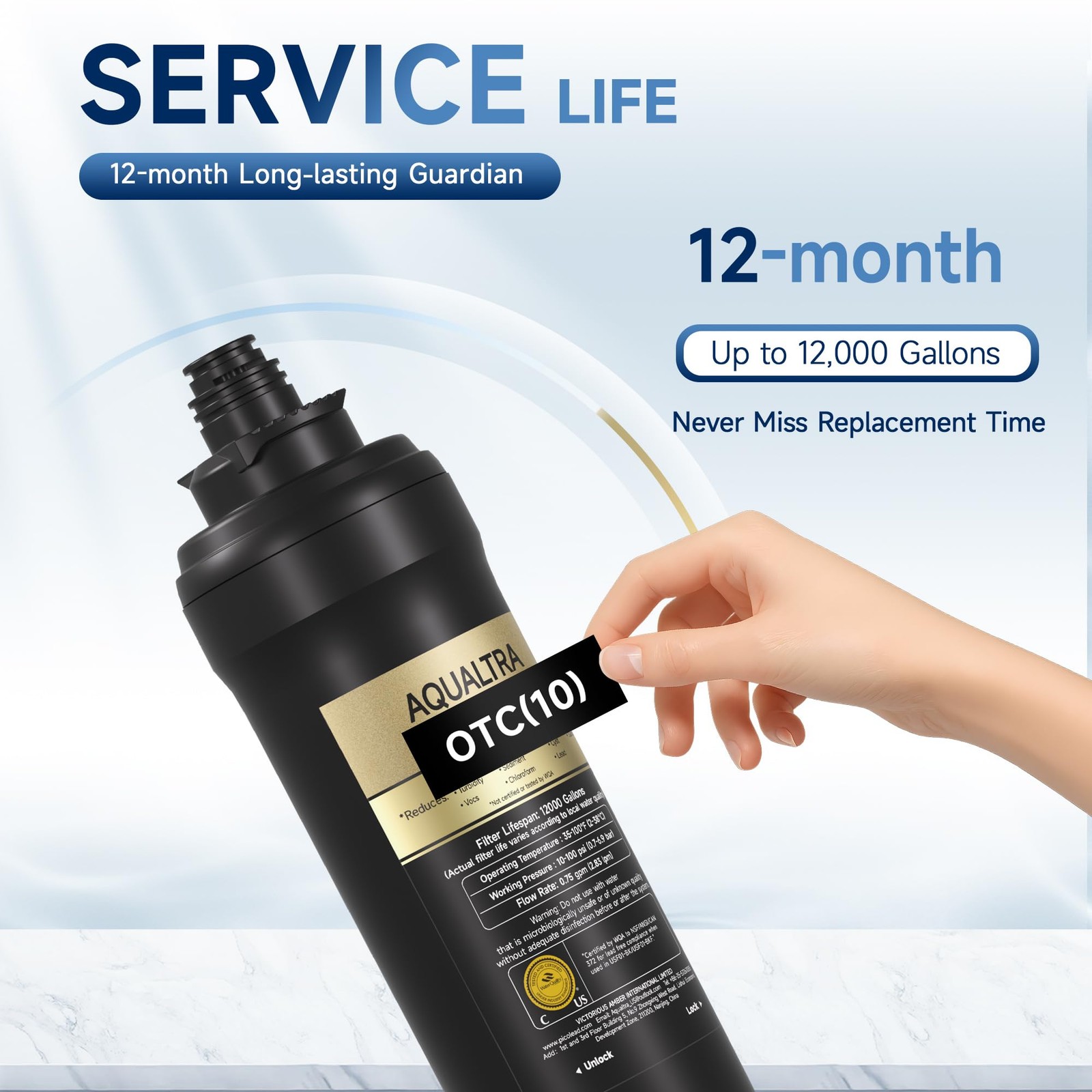 Aqualtra Usf01-Bk Under Sink Water Filter System 12K Gal Nsf/Ansi/Can 372
