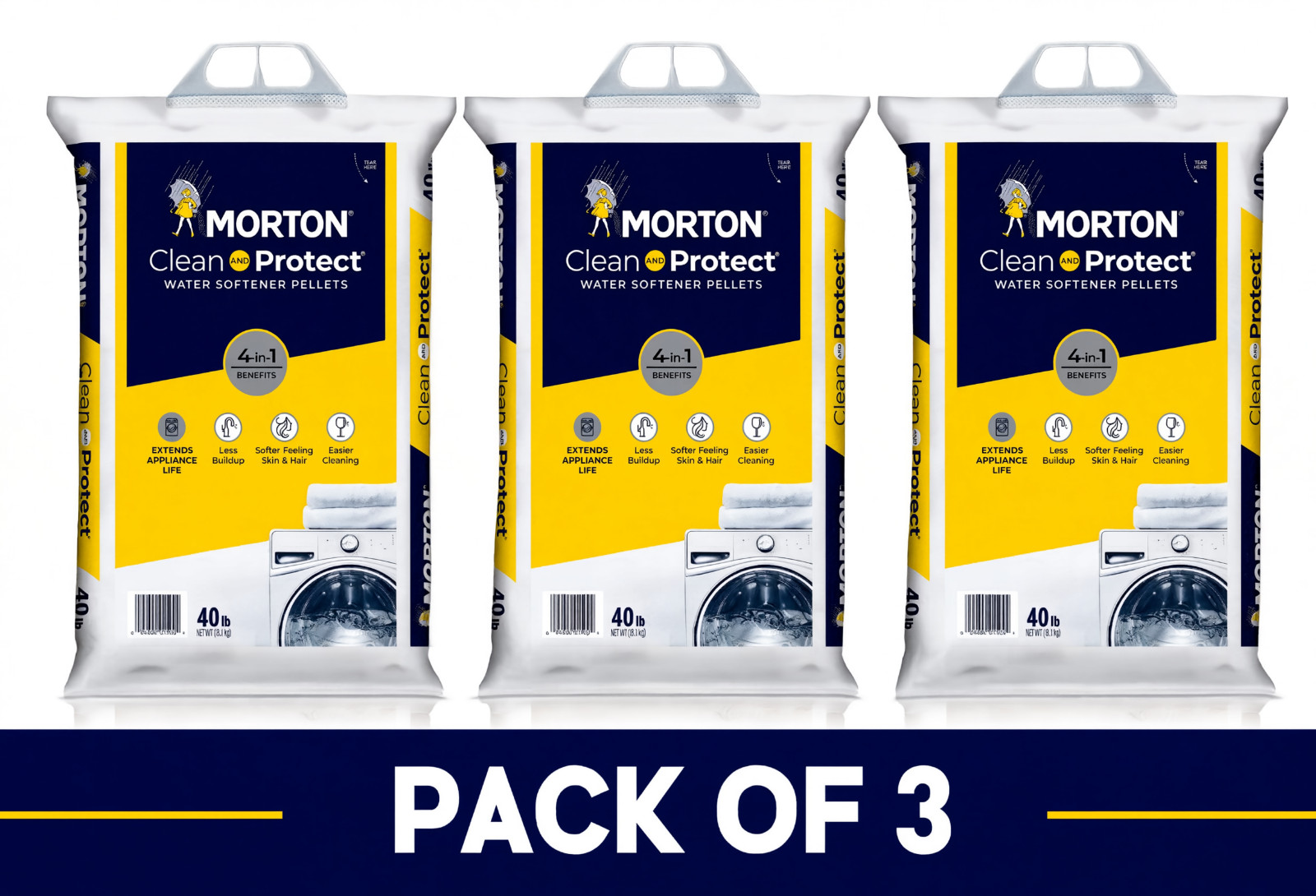 Morton Salt Clean and Protect Water Softener Salt Pellets, 40 lb. Bag (3 PACK )