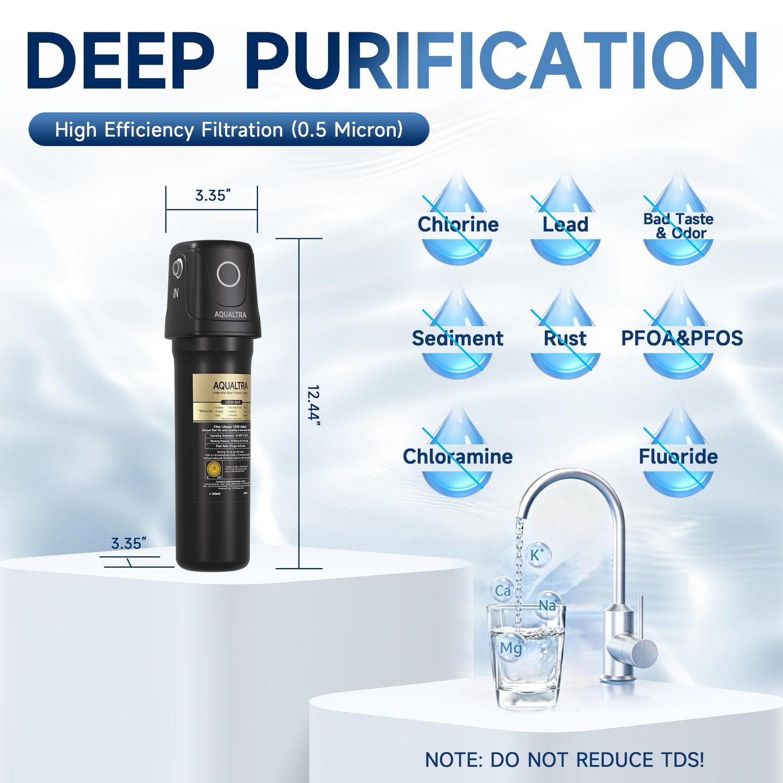 Aqualtra Usf01-Bk Under Sink Water Filter System 12K Gal Nsf/Ansi/Can 372