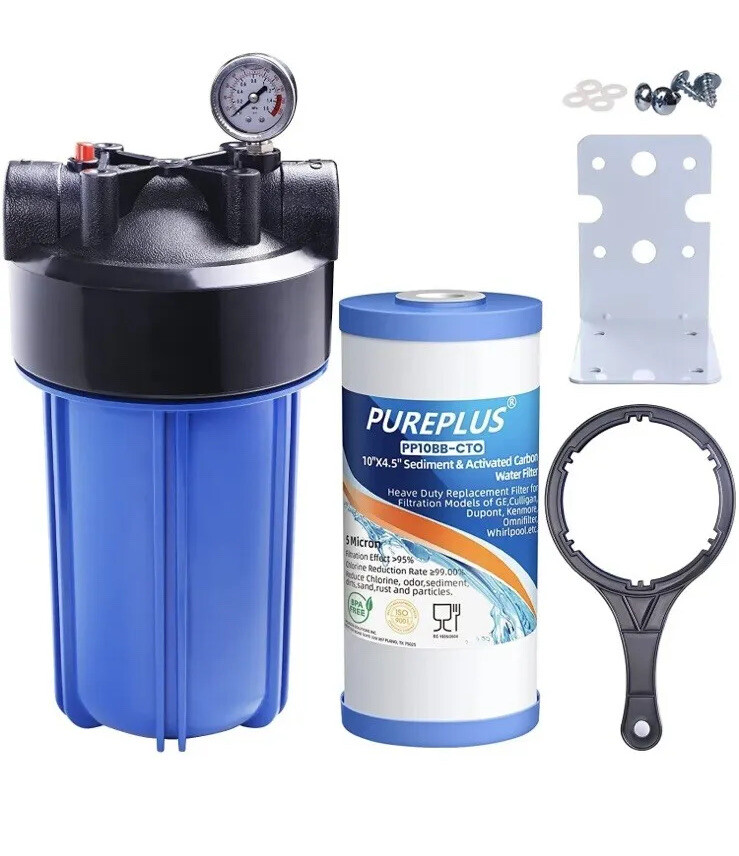 PurePlus FH10BB Whole House Water Filter Housing System w/ Sediment Filter
