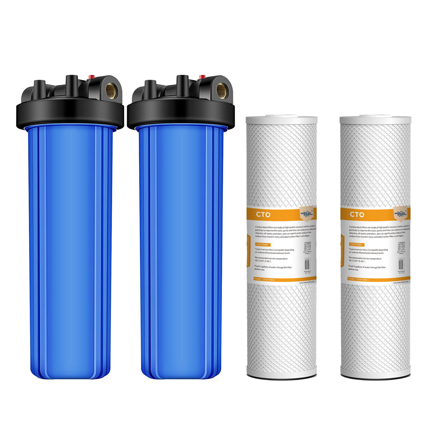 2Pack 20 Inch Whole House Water Filter Housing System 2PCS 20″ x4.5″ CTO Carbon