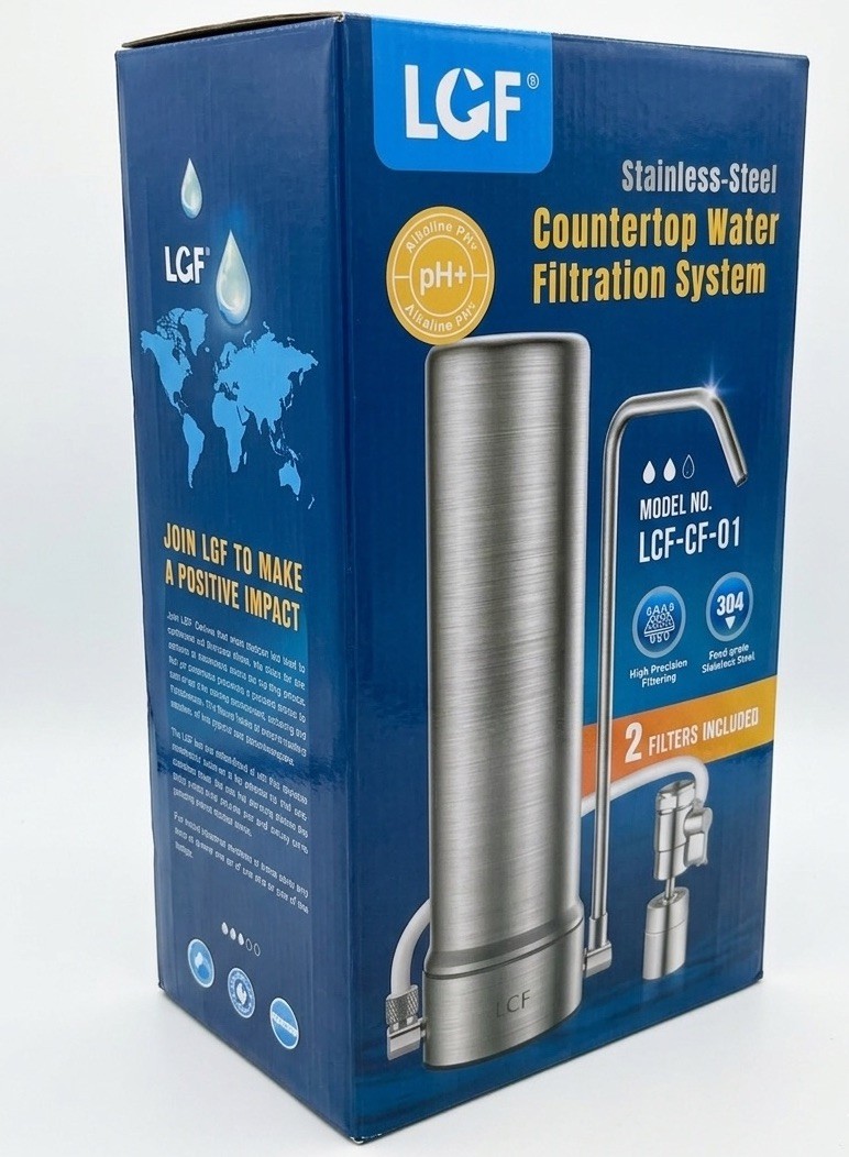 LCF Alkaline Countertop Water Filter, Silver Ions Enhanced 6-Stage Stainless Ste