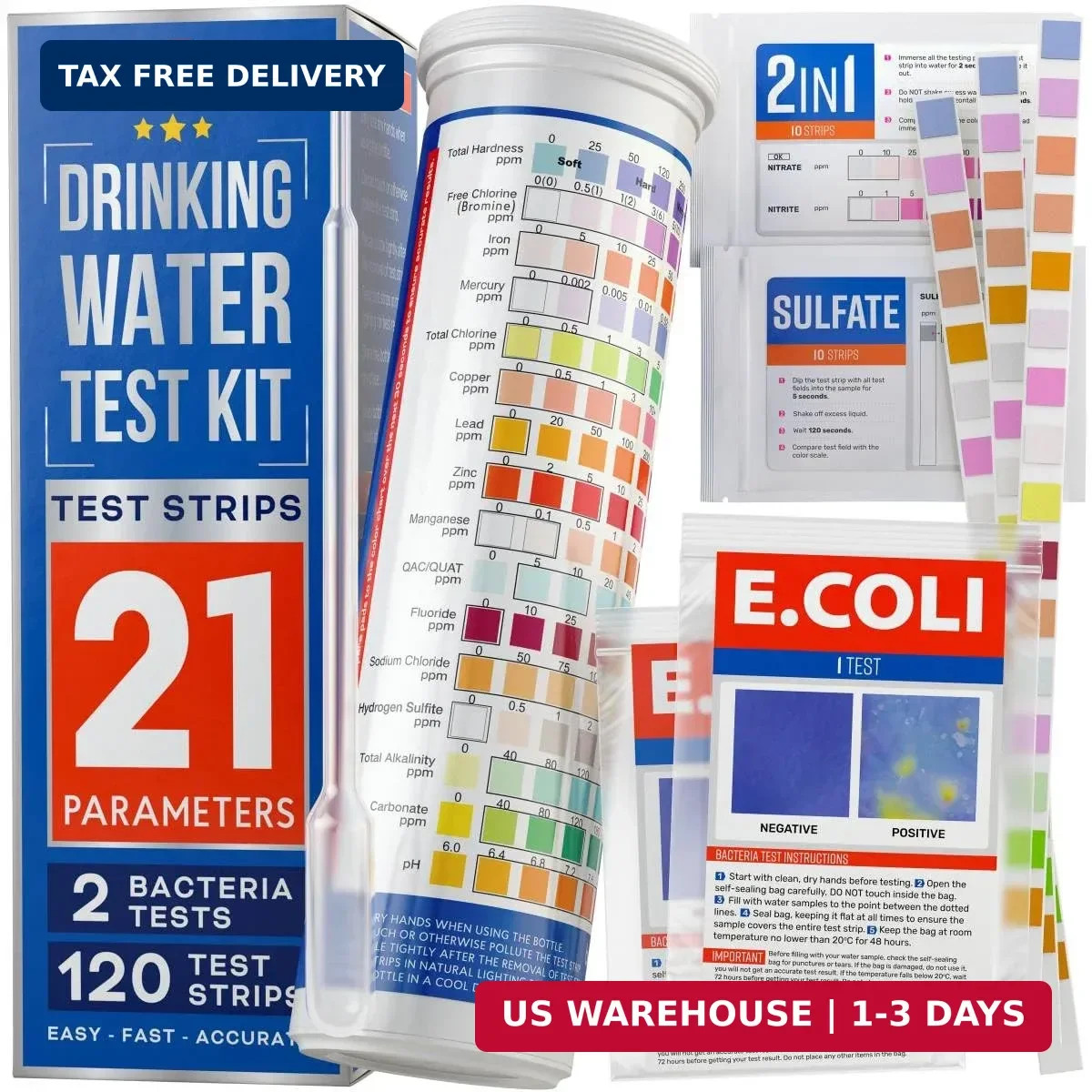Bestprod All-New 21 in 1 Drinking Water Testing Kit Strips, Home Tap and Well Wa