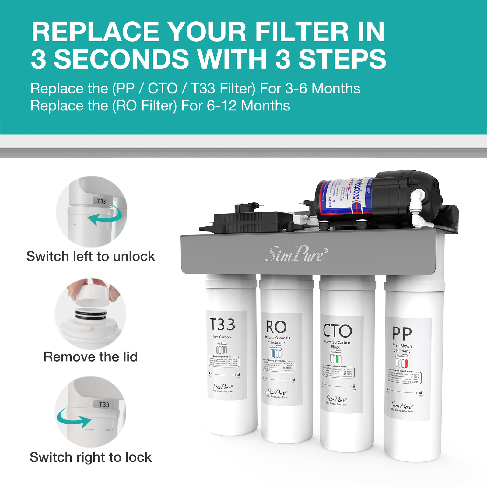 WP2-400GPD 8 Stage UV Drinking Water Filter RO Reverse Osmosis System Under Sink