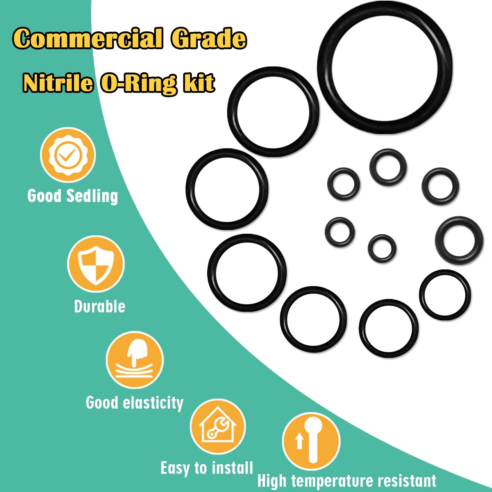 XBVV 1020 Pcs O Ring Kit 20 Size Nitrile Rubber O Assortment Set Black