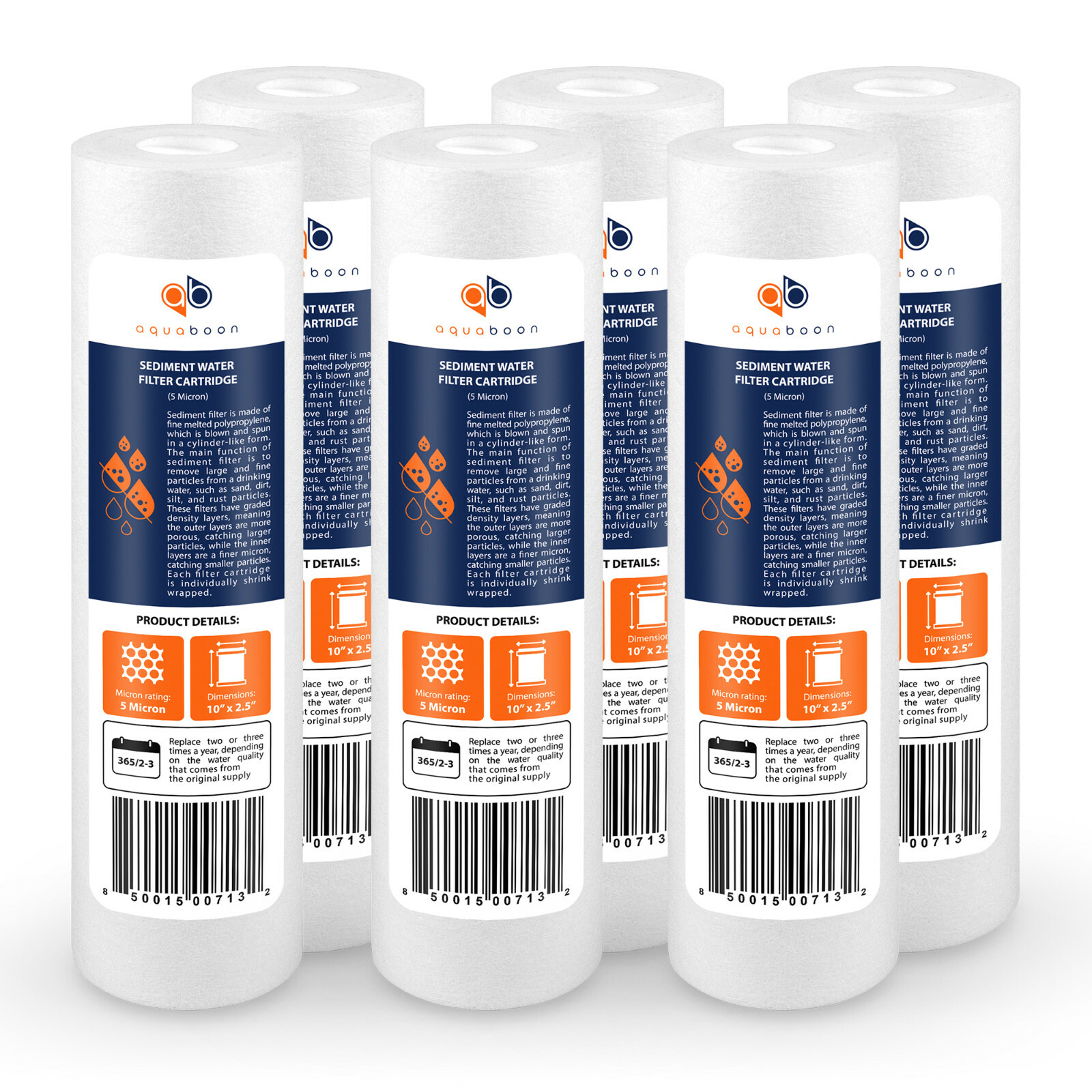 6-PACK of 5 Mic 10″ Sediment Water Filters for Any Standard RO Unit by Aquaboon