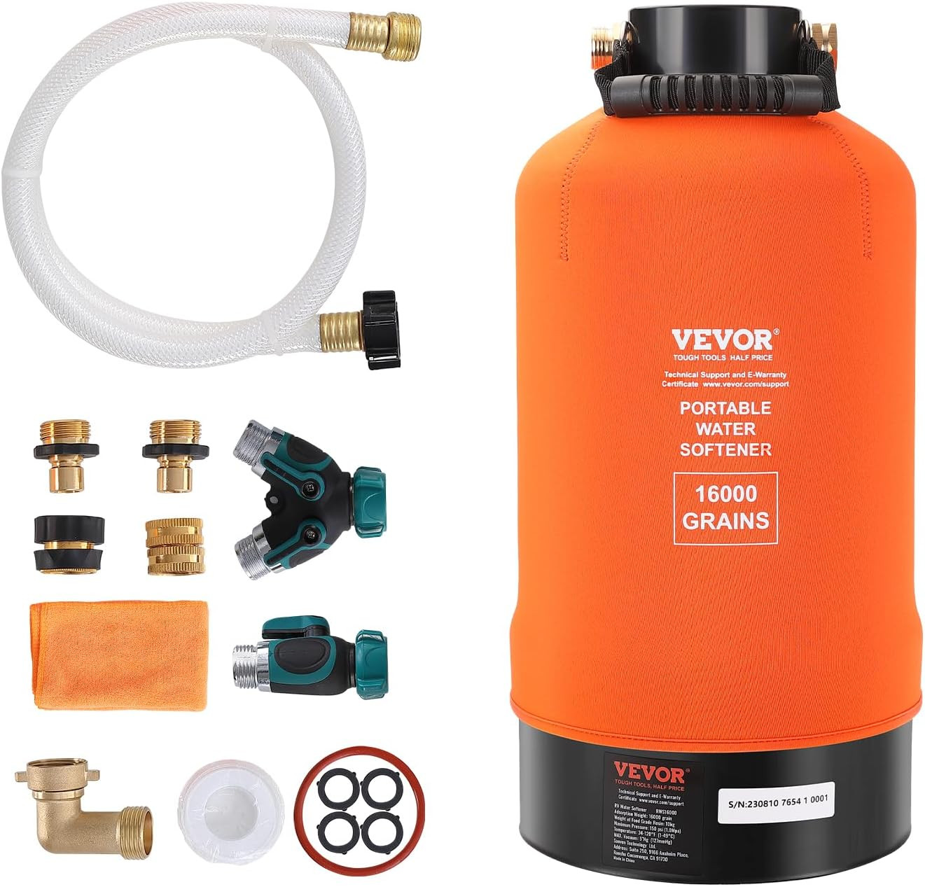 Portable RV Water Softener – 16,000 Grain System with Brass Fittings & Hose