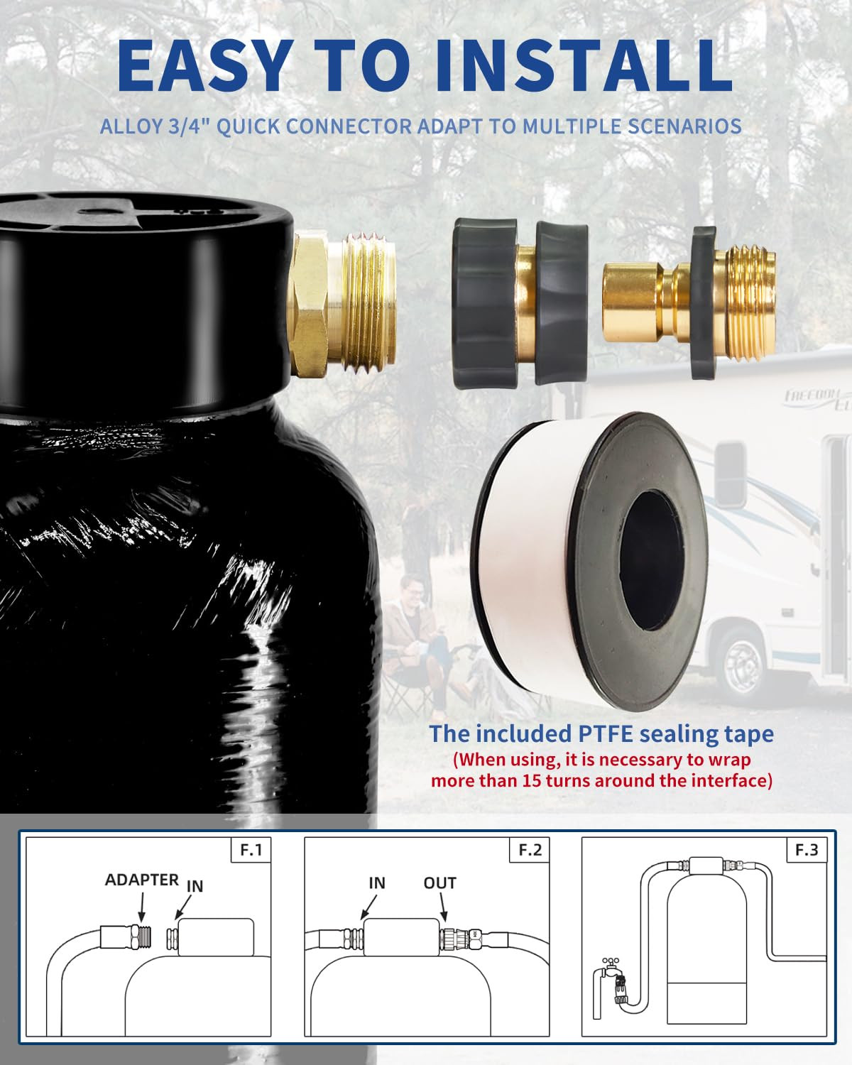 Portable RV Water Softener – 16000 Grain with Brass Fitting & Hose